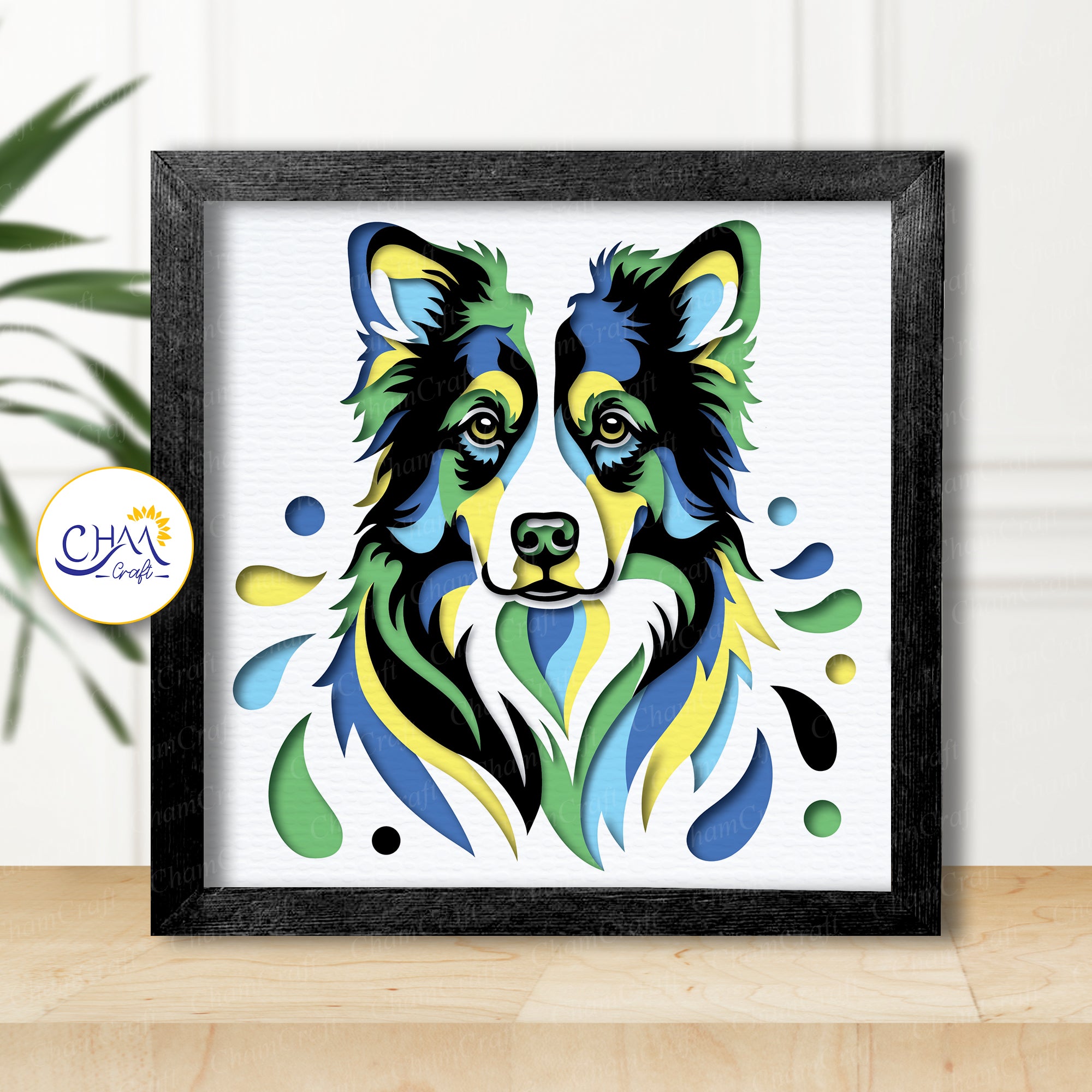 3D Border Collie Shadow Box SVG Paper Cut Template