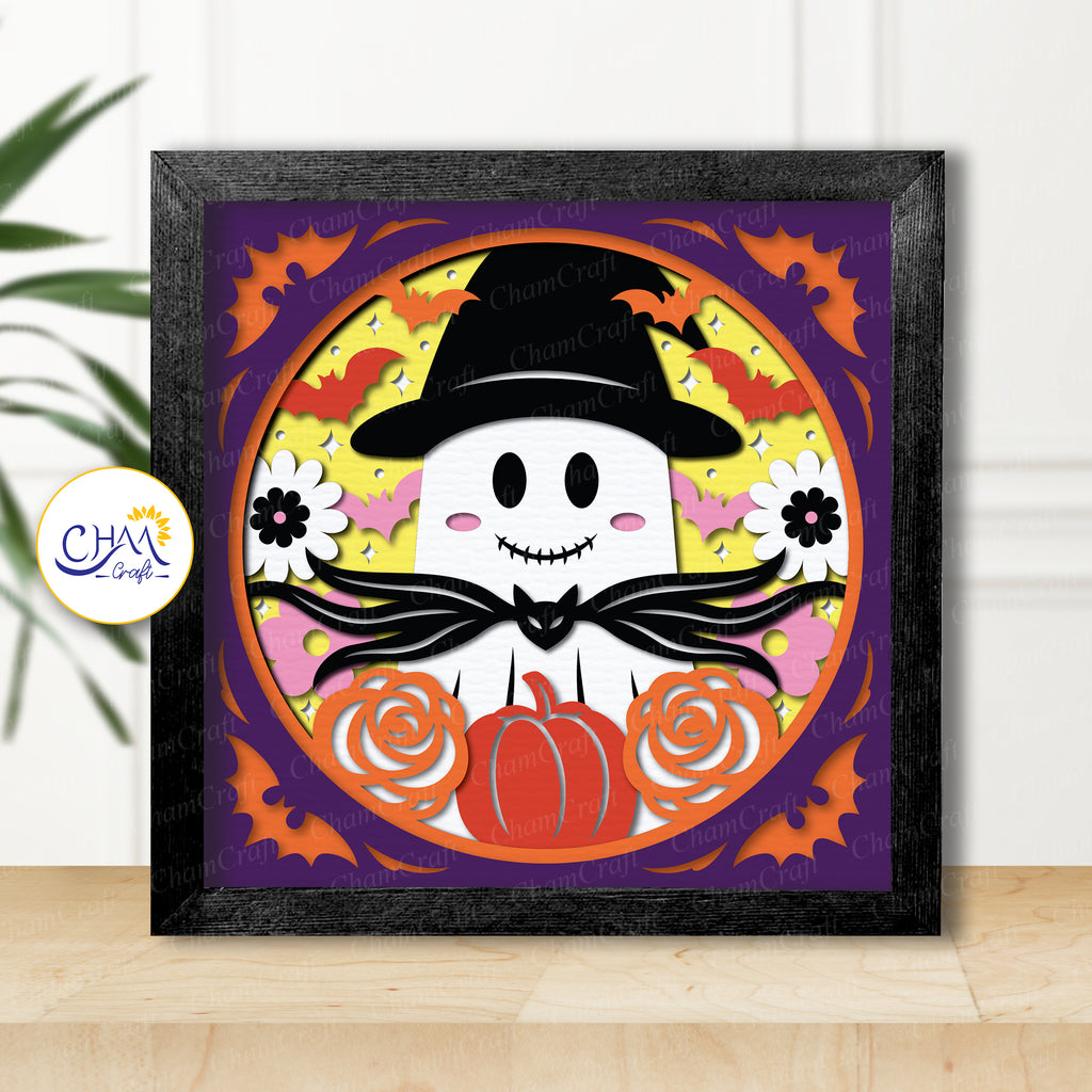 3D Nightmare Ghost Shadow Box SVG Paper Cut Template