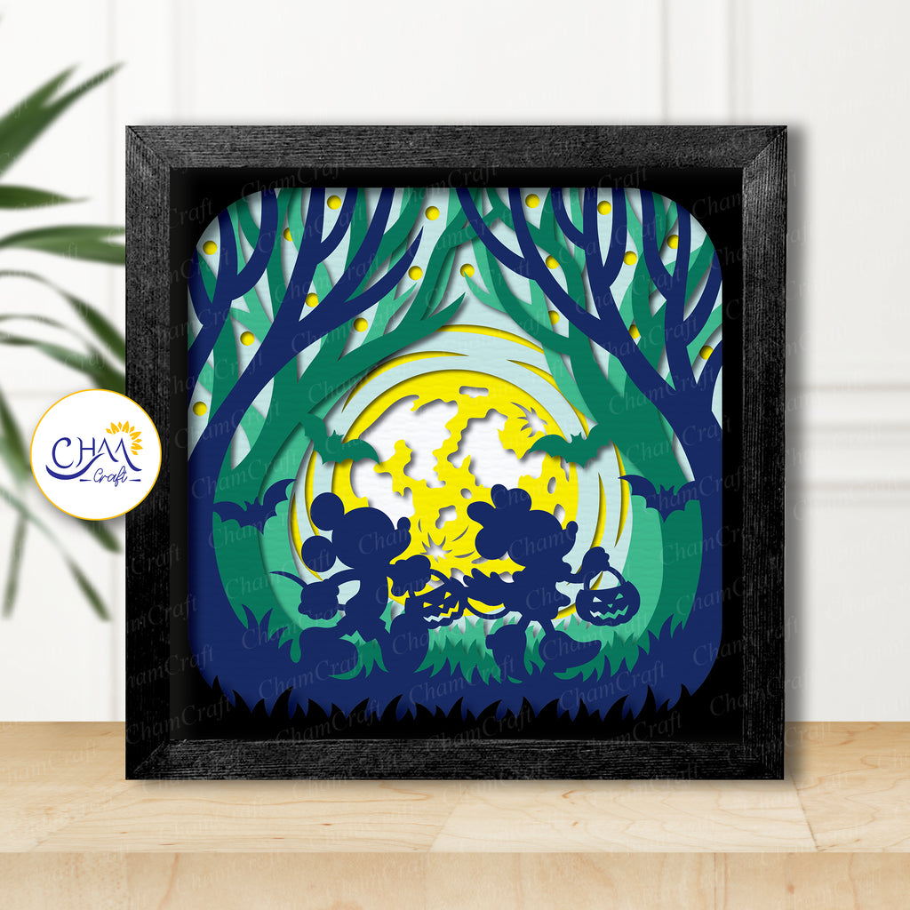 3D Halloween Scene Shadow Box SVG Paper Cut Template