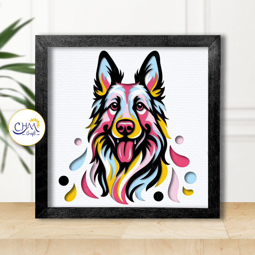3D German Shepherd Shadow Box SVG Paper Cut Template
