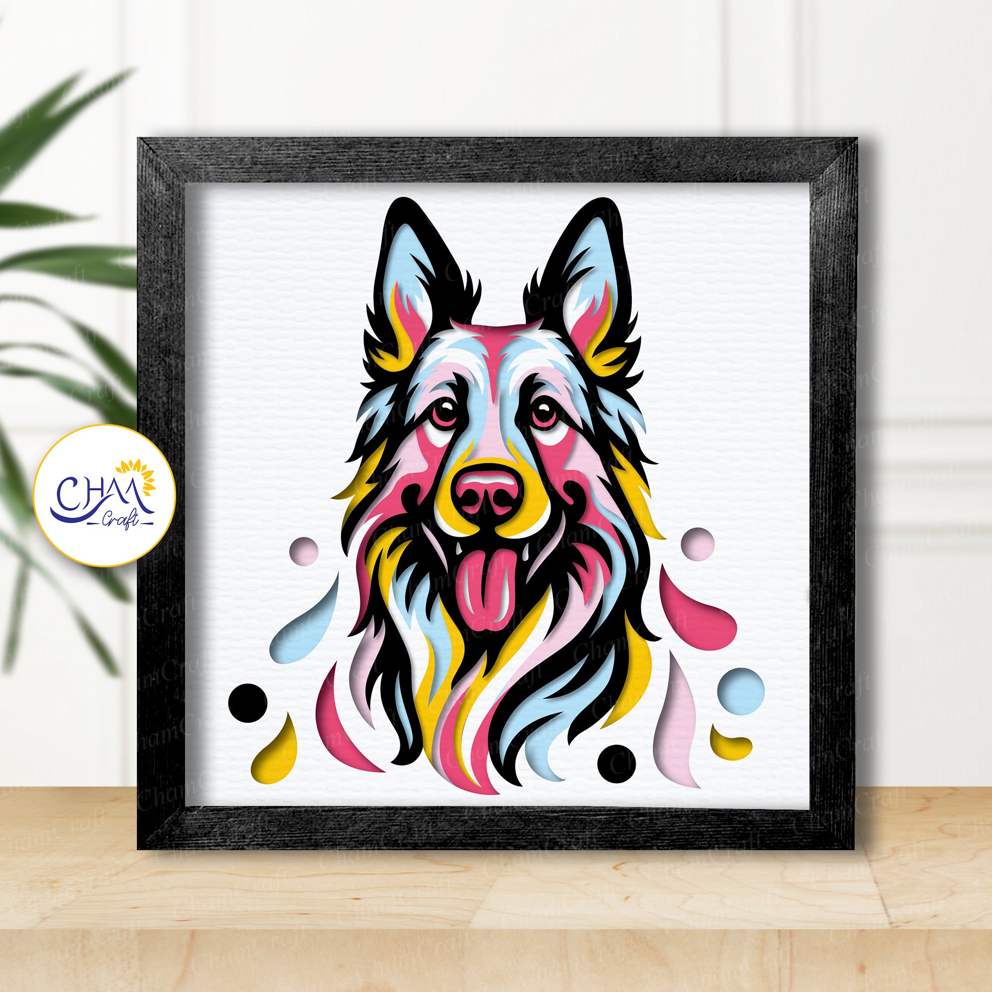 3D German Shepherd Shadow Box SVG Paper Cut Template