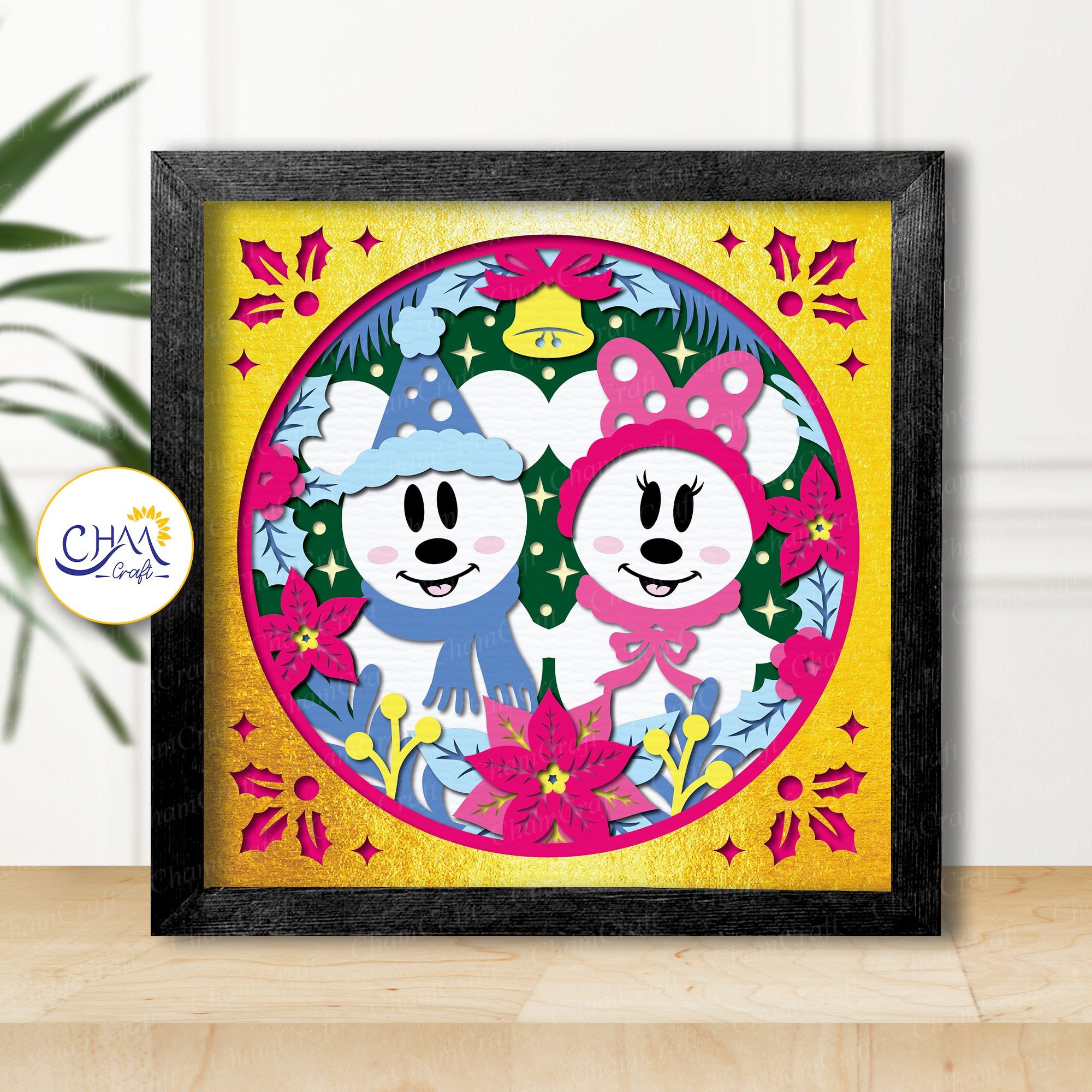 3D Snowman Couple Shadow Box SVG Paper Cut Template