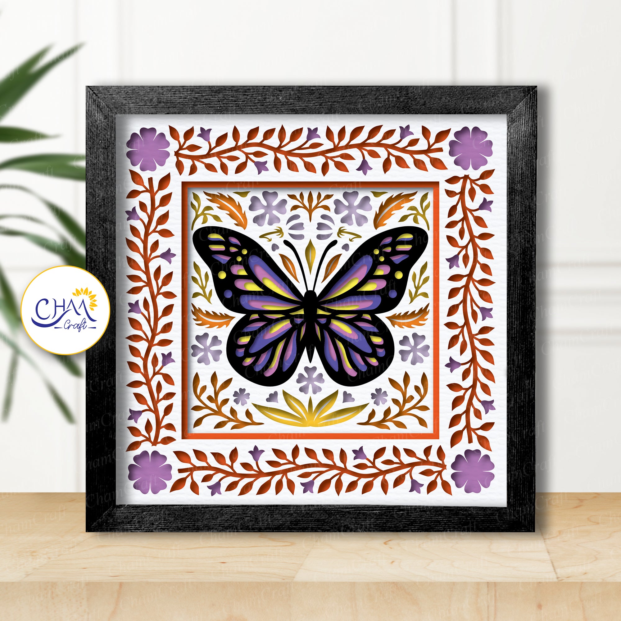 3D Butterfly Floral Shadow Box SVG Paper Cut Template
