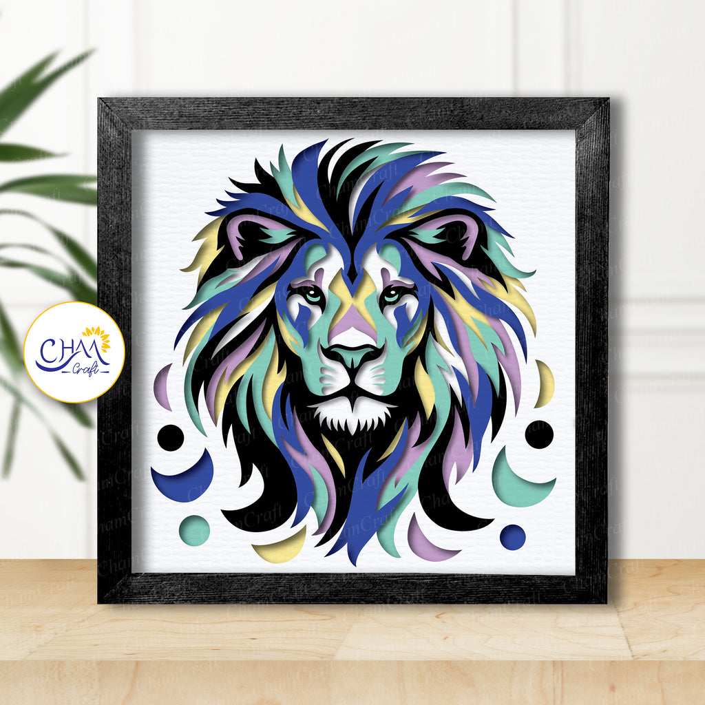 3D Lion Shadow Box SVG Paper Cut Template