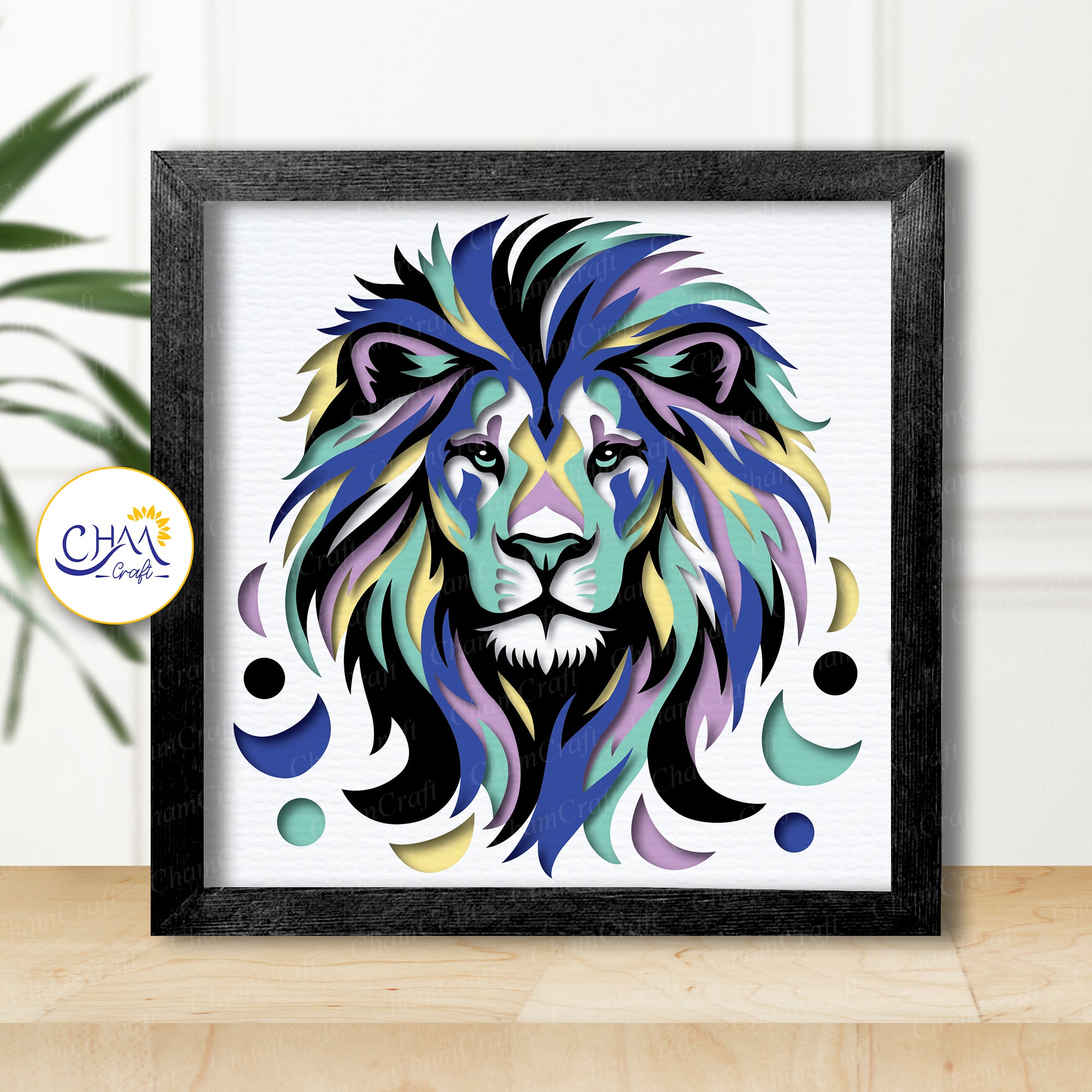 3D Lion Shadow Box SVG Paper Cut Template