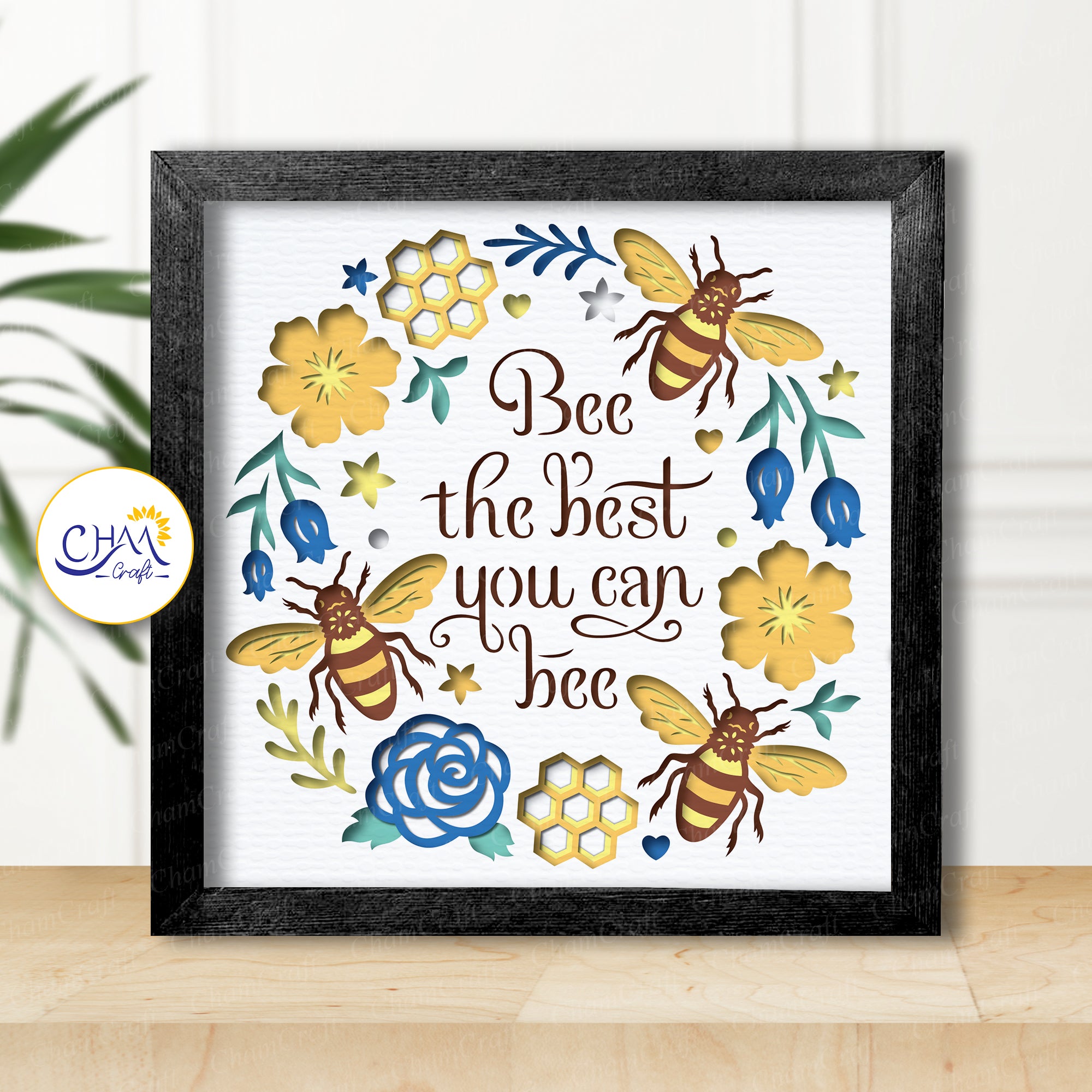 3D Bee The Best Shadow Box SVG Paper Cut Template