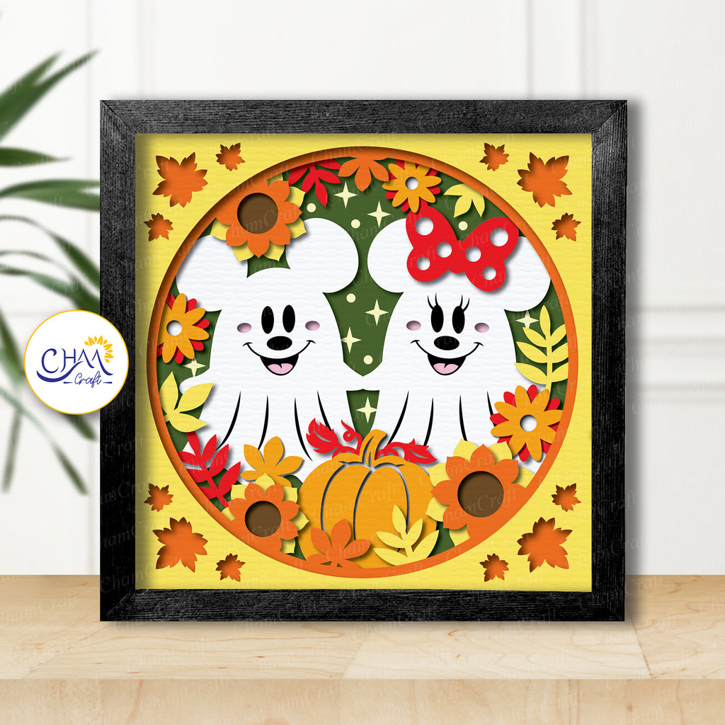 3D Couple Ghost Shadow Box SVG Paper Cut Template