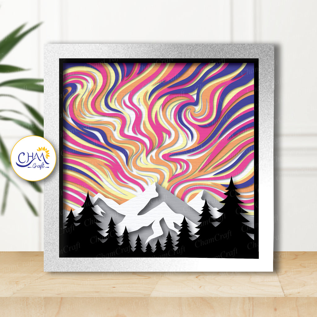 3D Northern Light Shadow Box SVG Paper Cut Template