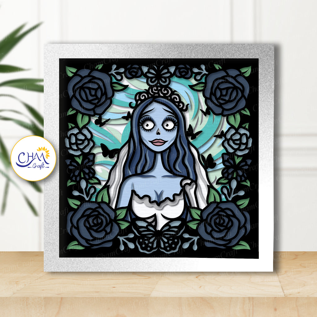 3D Halloween Bride Shadow Box SVG Paper Cut Template