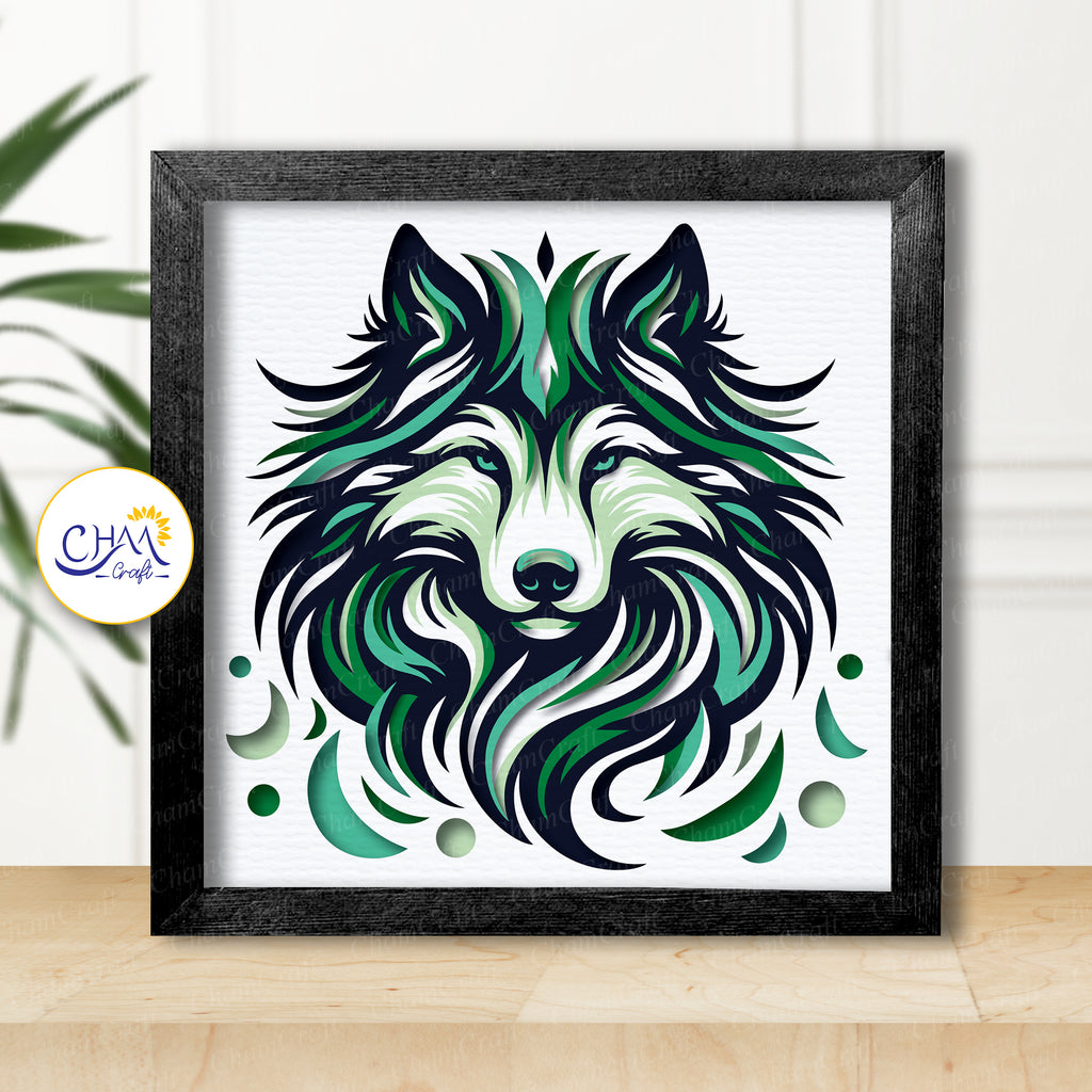 3D Arctic Wolf Shadow Box SVG Paper Cut Template