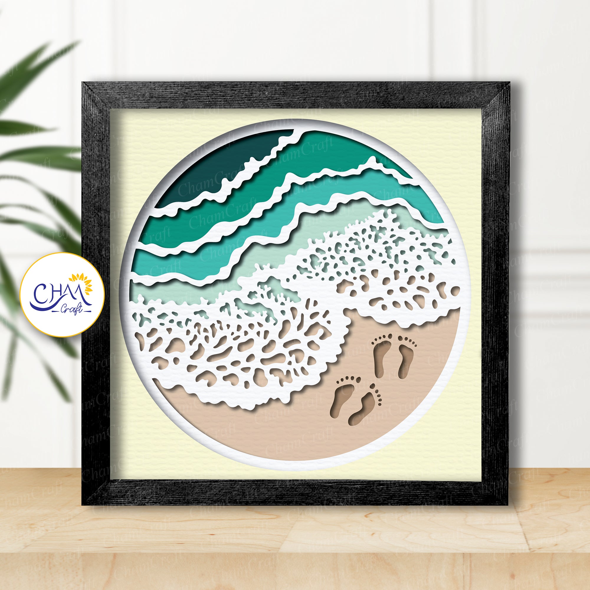 3D Beach Shadow Box SVG Paper Cut Template