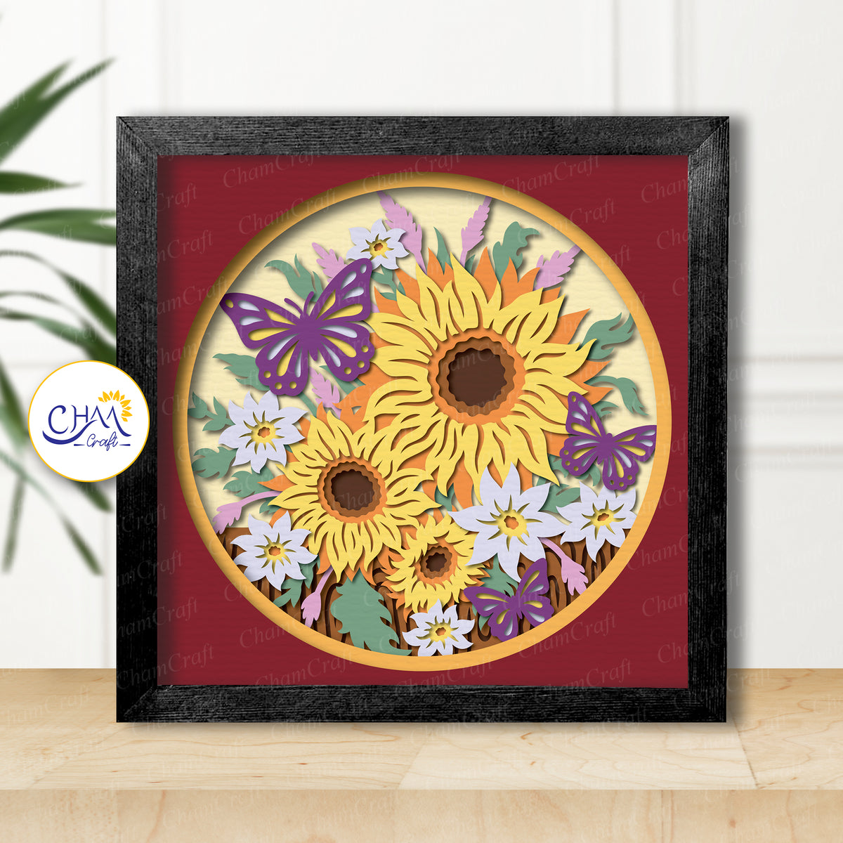 3D Autumn Flowers Shadow Box SVG Paper Cut Template