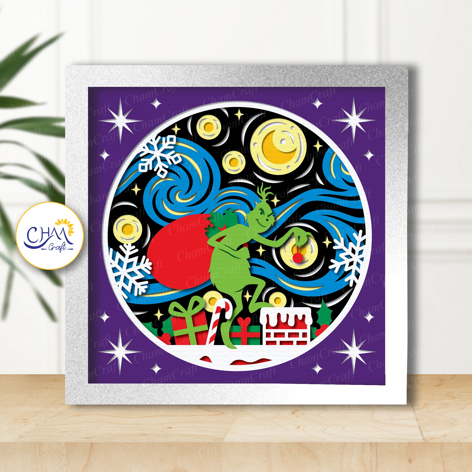 3D Christmas Thief Shadow Box SVG Paper Cut Template