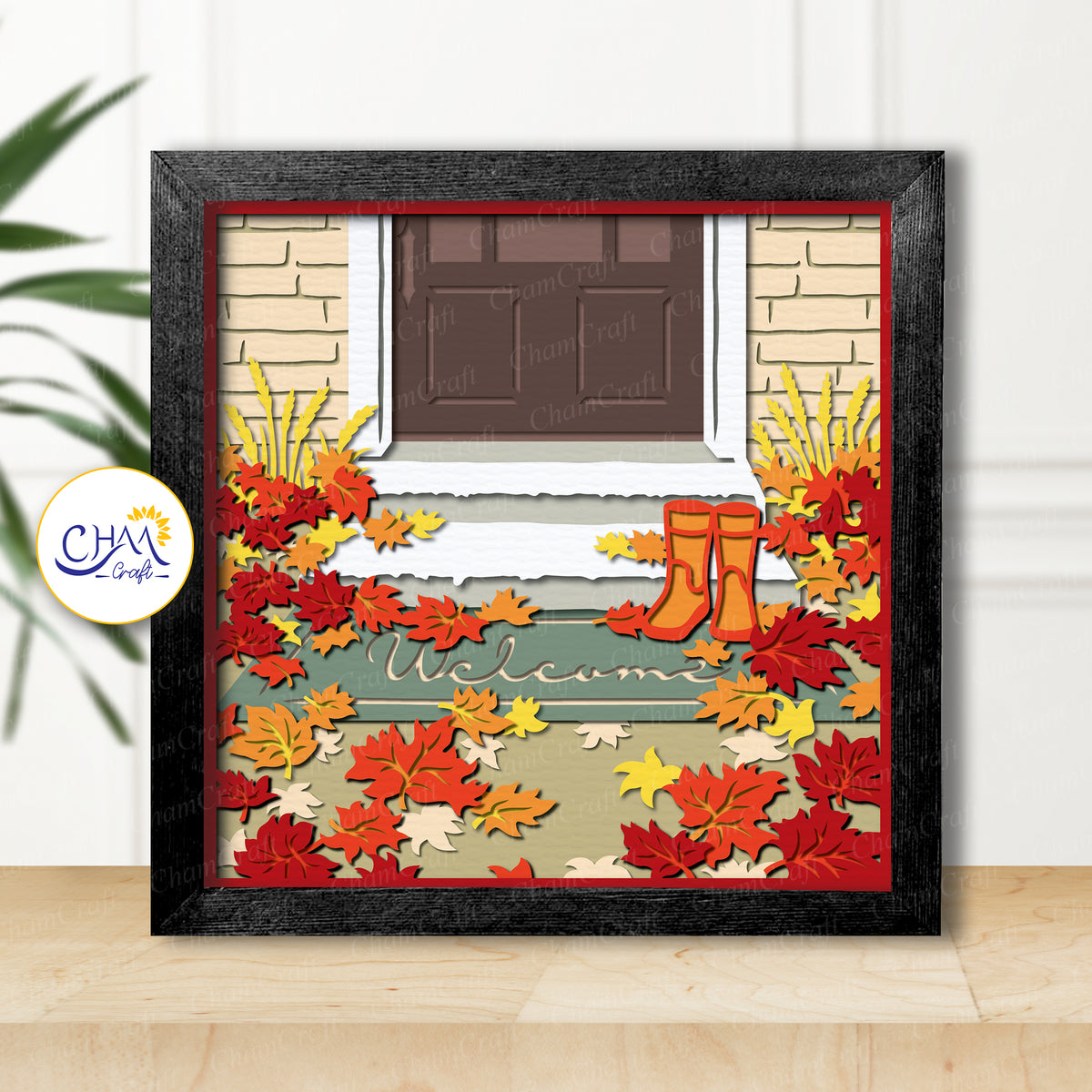 3D Welcome Autumn Shadow Box SVG Paper Cut Template