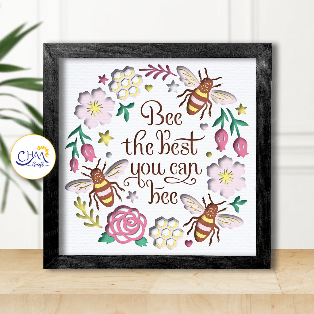 3D Bee The Best Shadow Box SVG Paper Cut Template