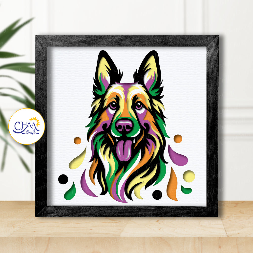 3D German Shepherd Shadow Box SVG Paper Cut Template