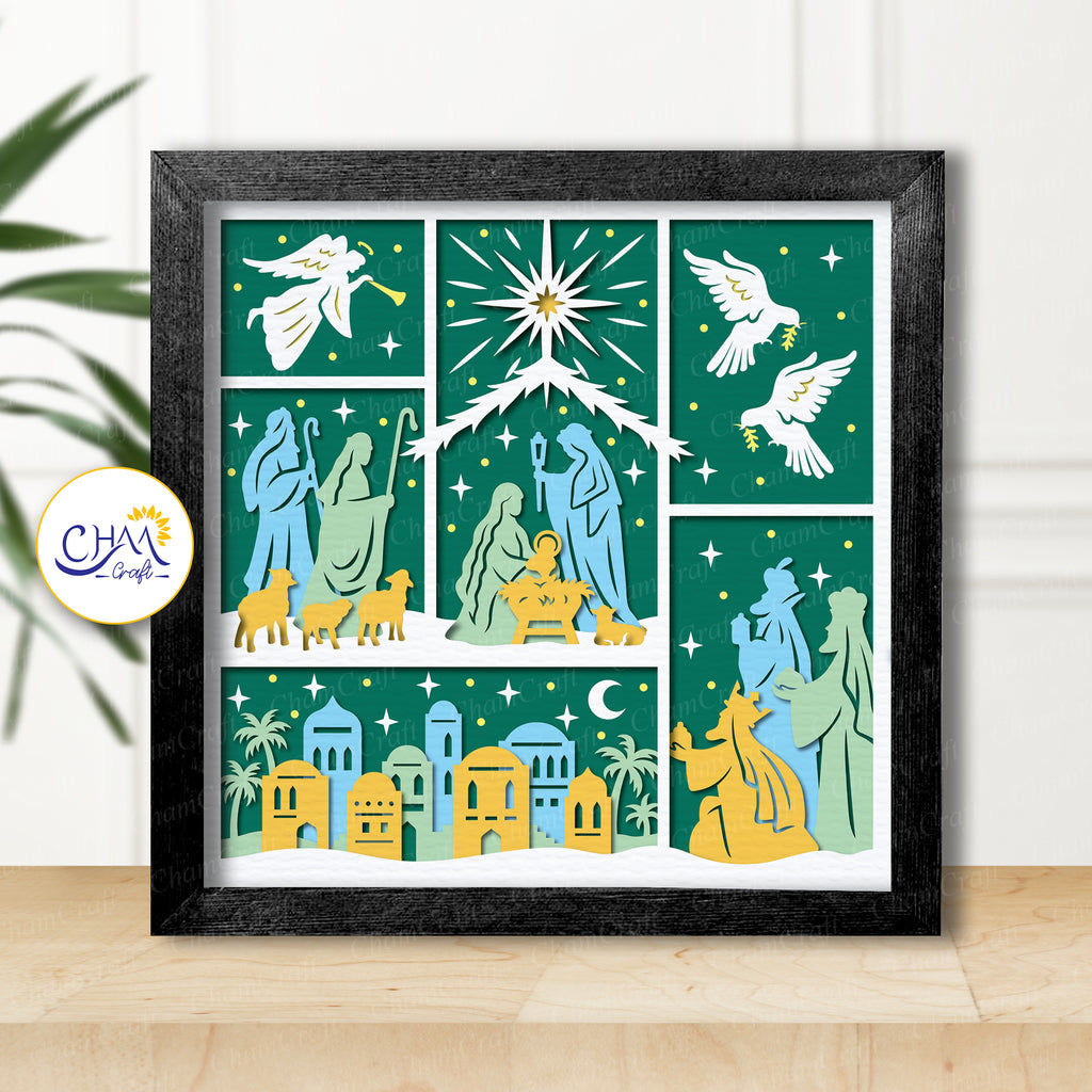 3D Nativity Scene Shadow Box SVG Paper Cut Template