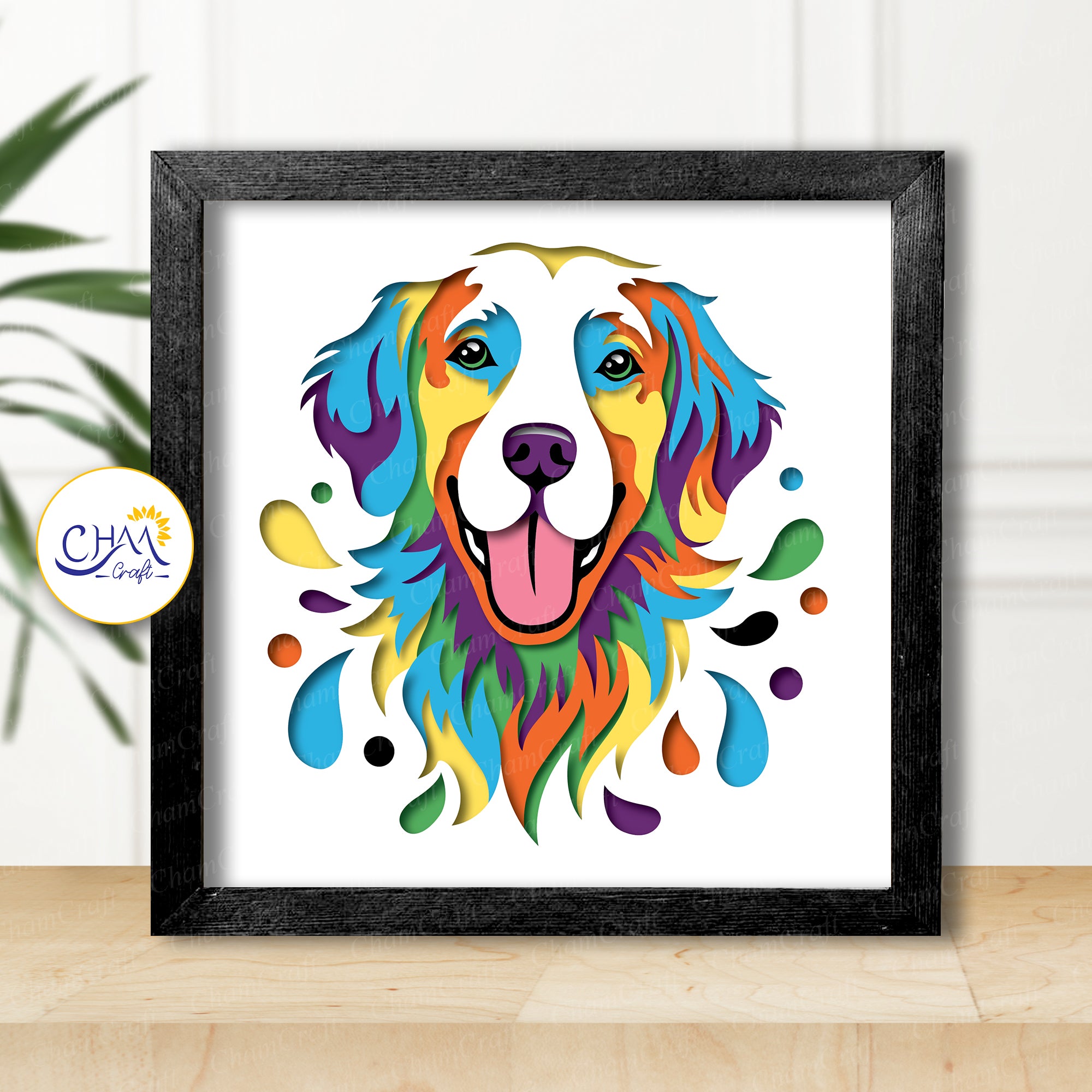 3D Golden Retriever Shadow Box SVG Paper Cut Template