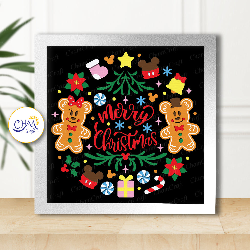 3D Christmas Gingerbread Shadow Box SVG Paper Cut Template