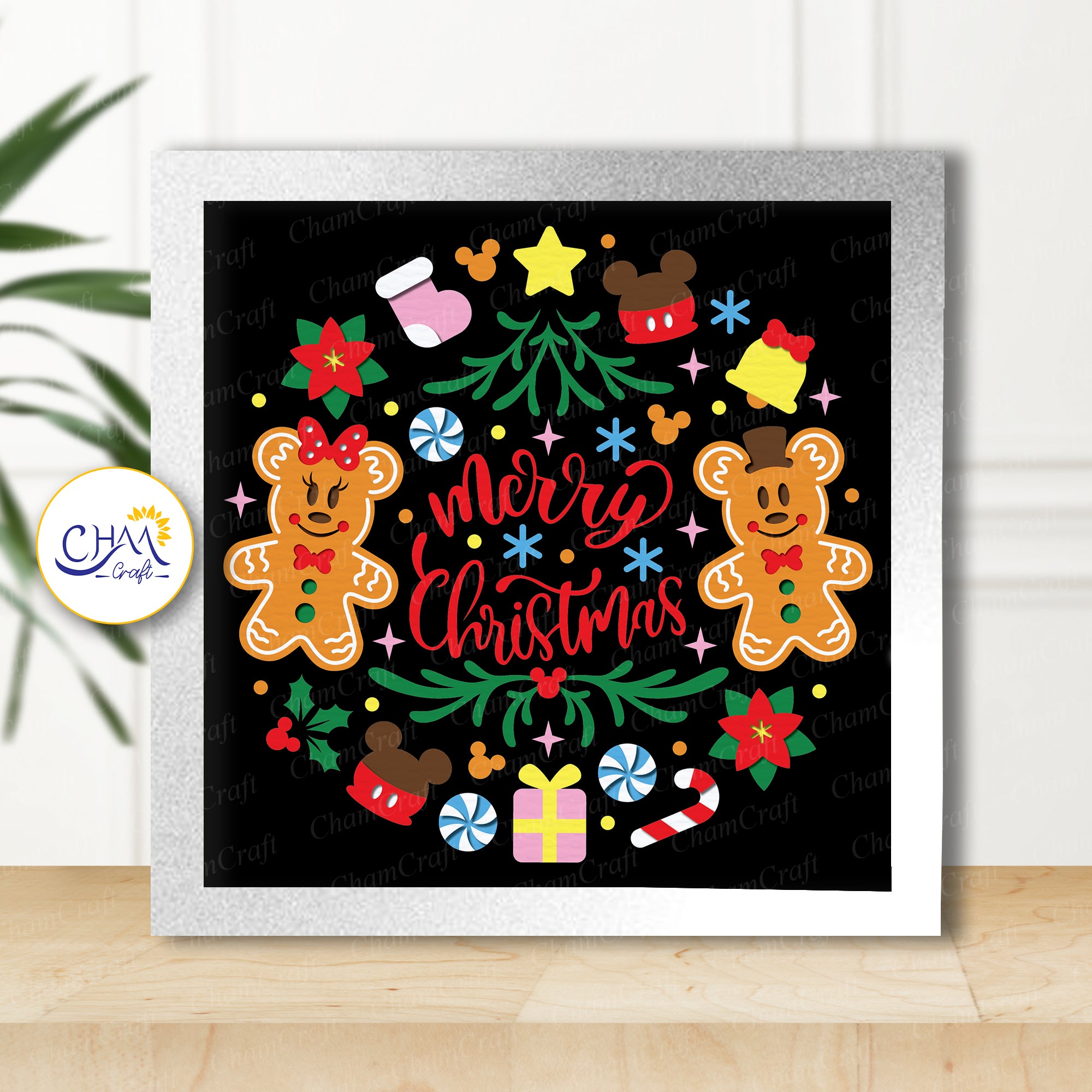 3D Christmas Gingerbread Shadow Box SVG Paper Cut Template