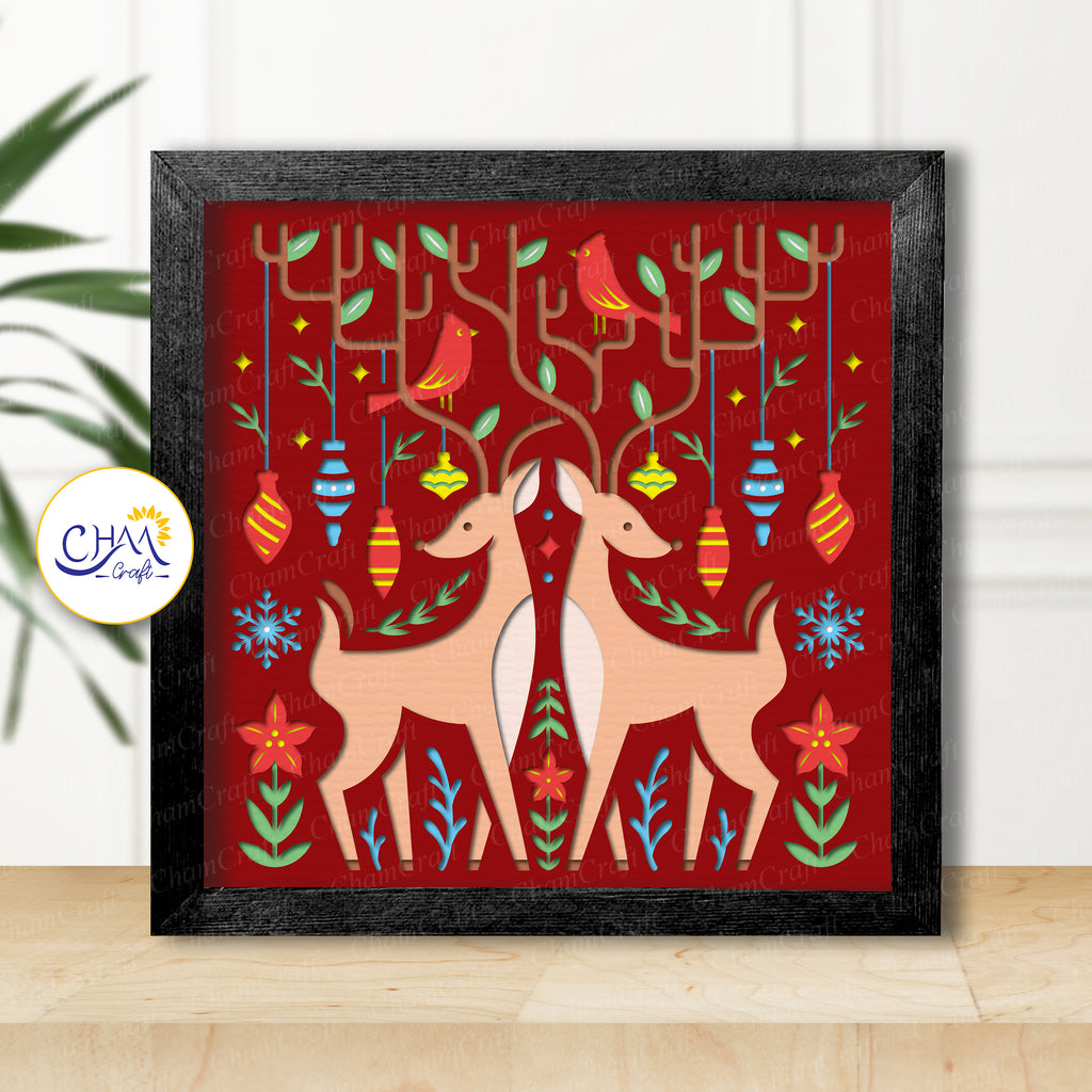 3D Christmas Deer Shadow Box SVG Paper Cut Template