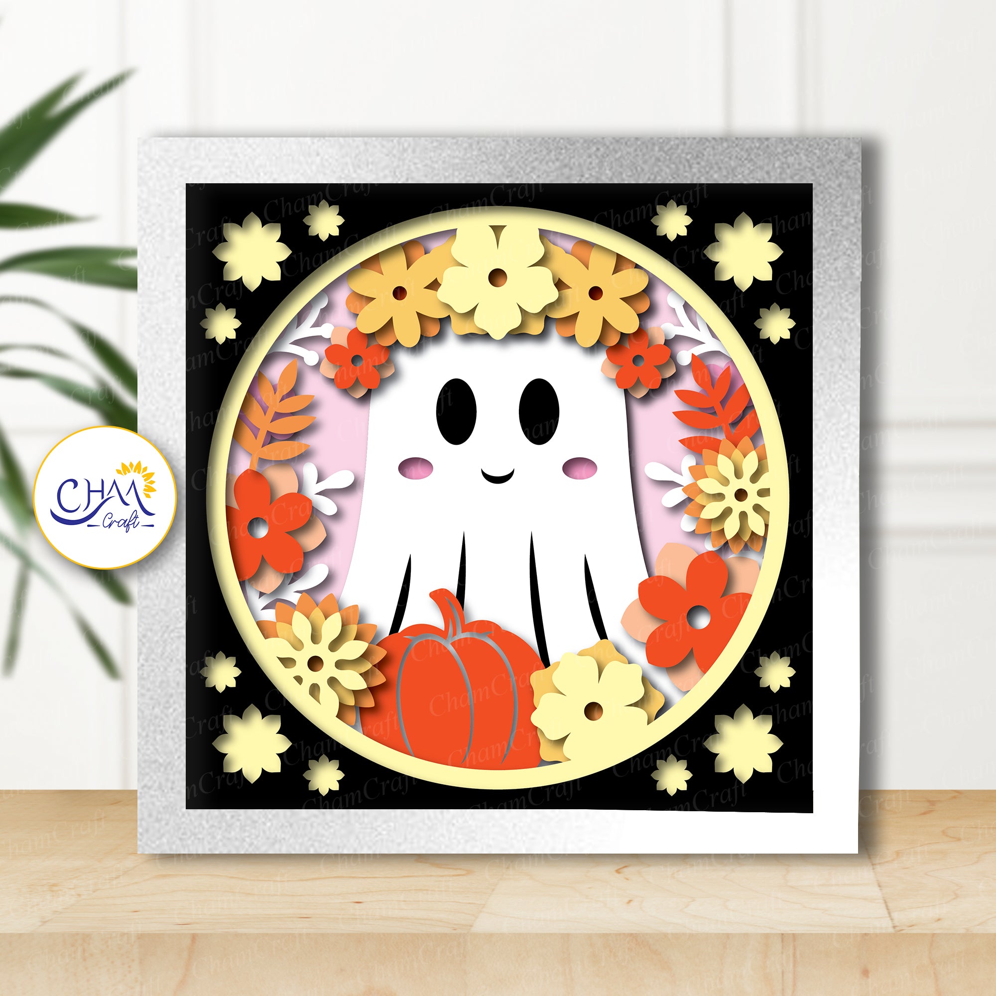 3D Floral Ghost Shadow Box SVG Paper Cut Template