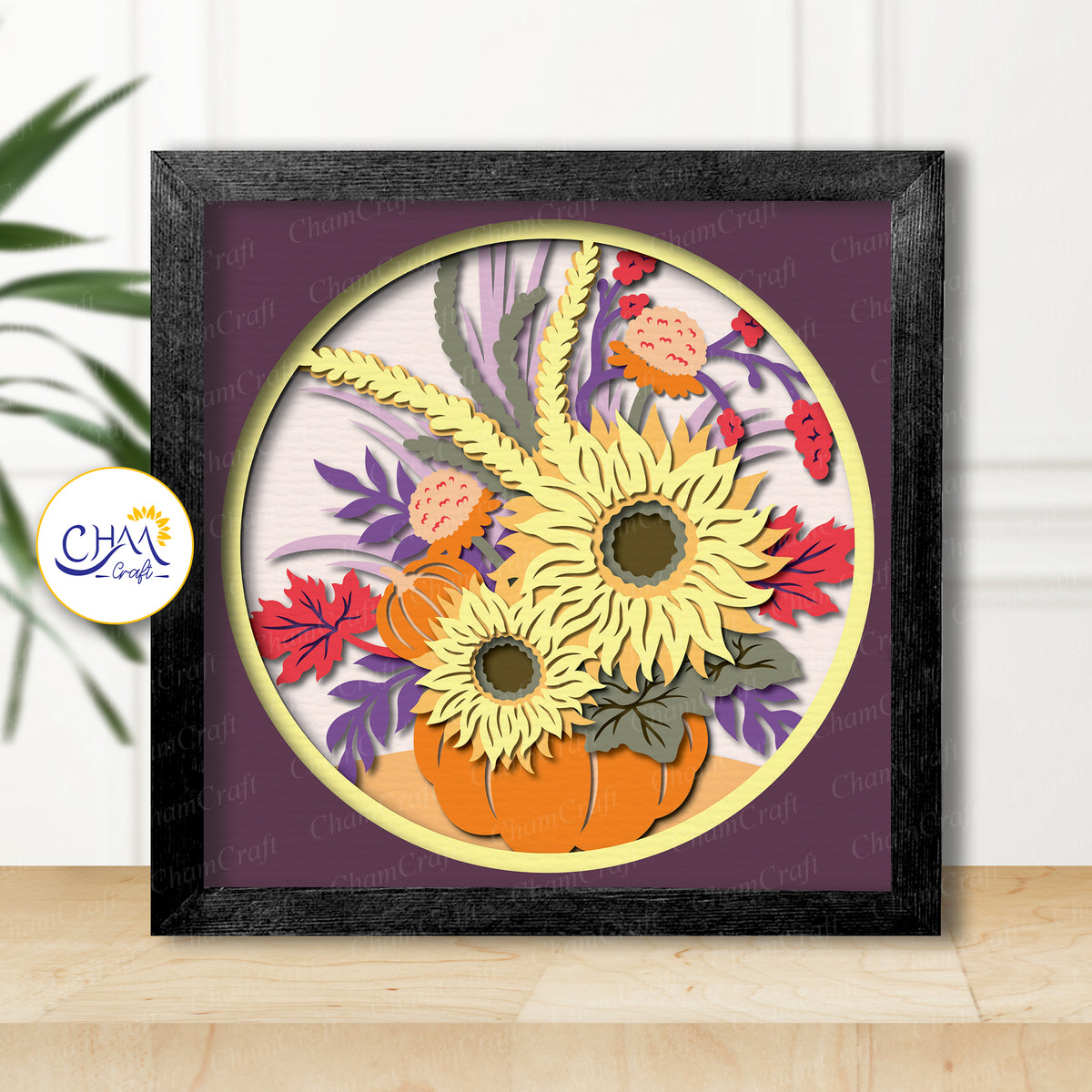 3D Fall Bouquet Shadow Box SVG Paper Cut Template