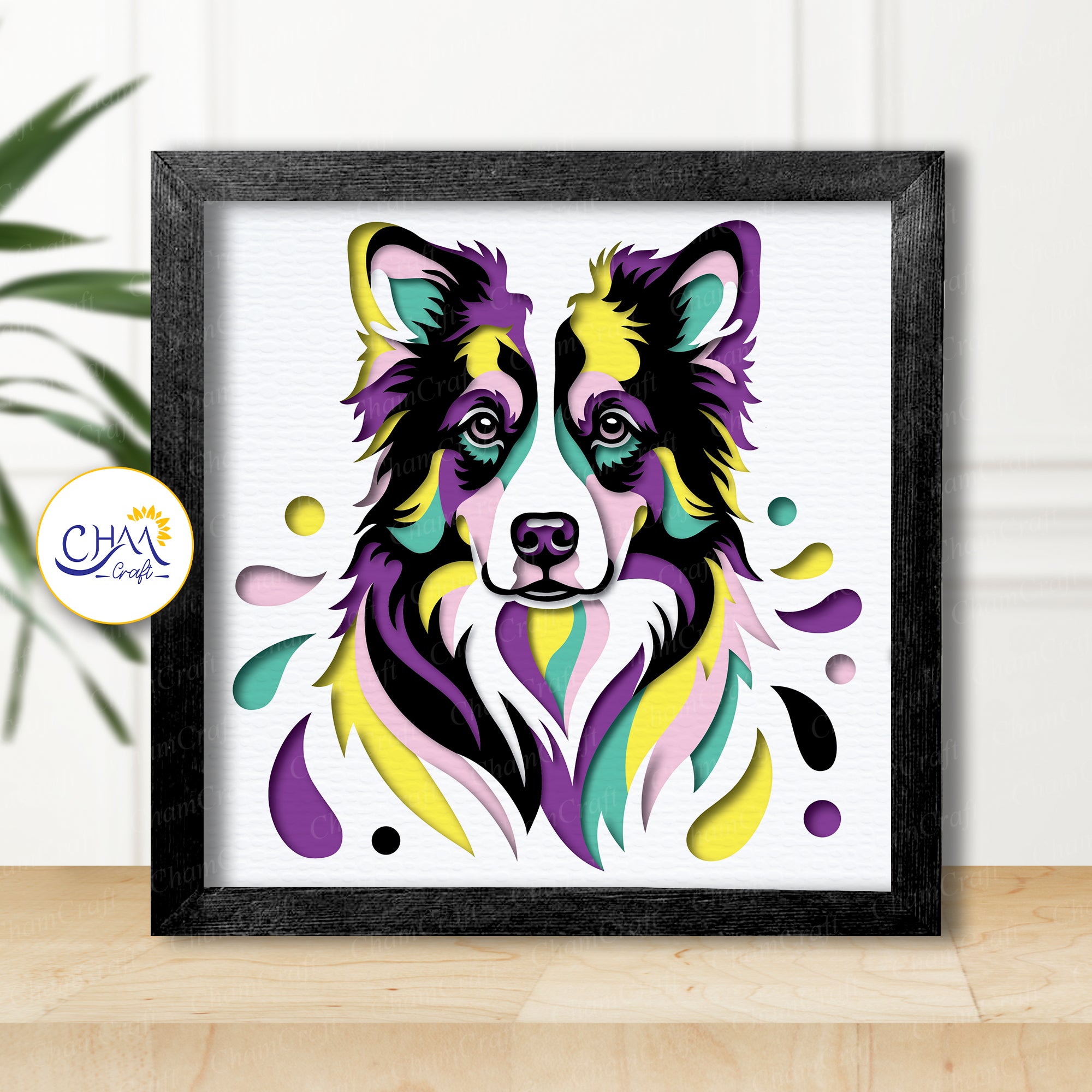 3D Border Collie Shadow Box SVG Paper Cut Template