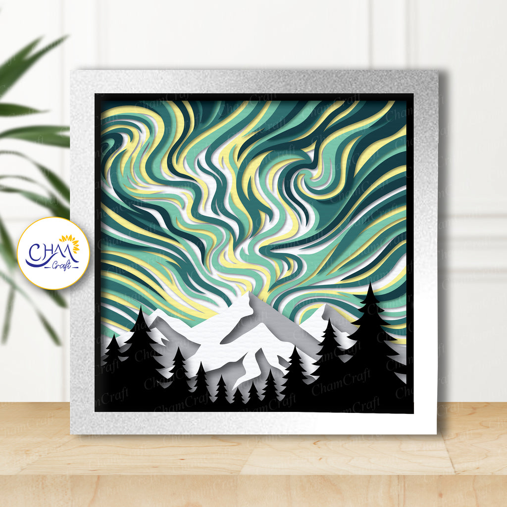 3D Northern Light Shadow Box SVG Paper Cut Template