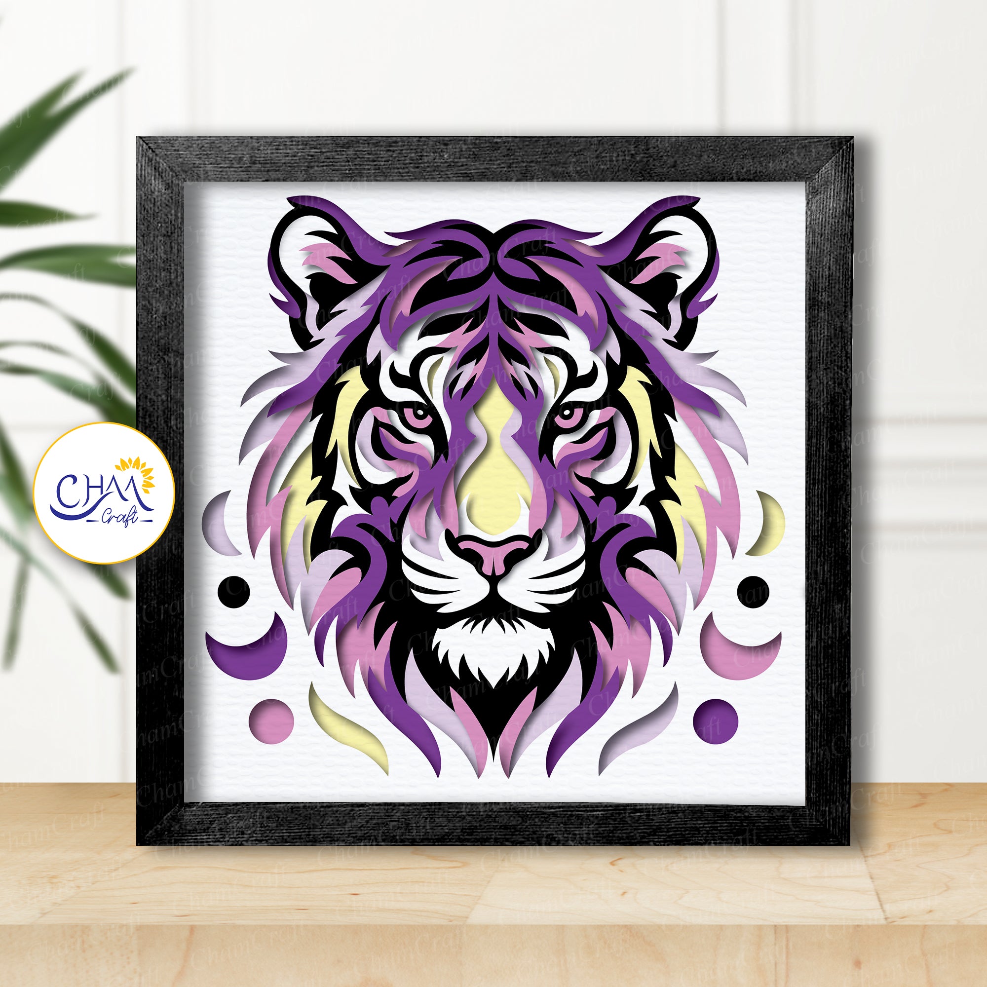 3D Tiger Shadow Box SVG Paper Cut Template