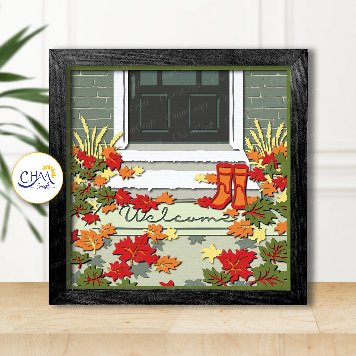 3D Welcome Autumn Shadow Box SVG Paper Cut Template