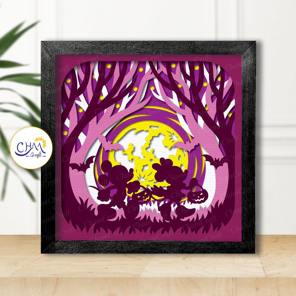 3D Halloween Scene Shadow Box SVG Paper Cut Template