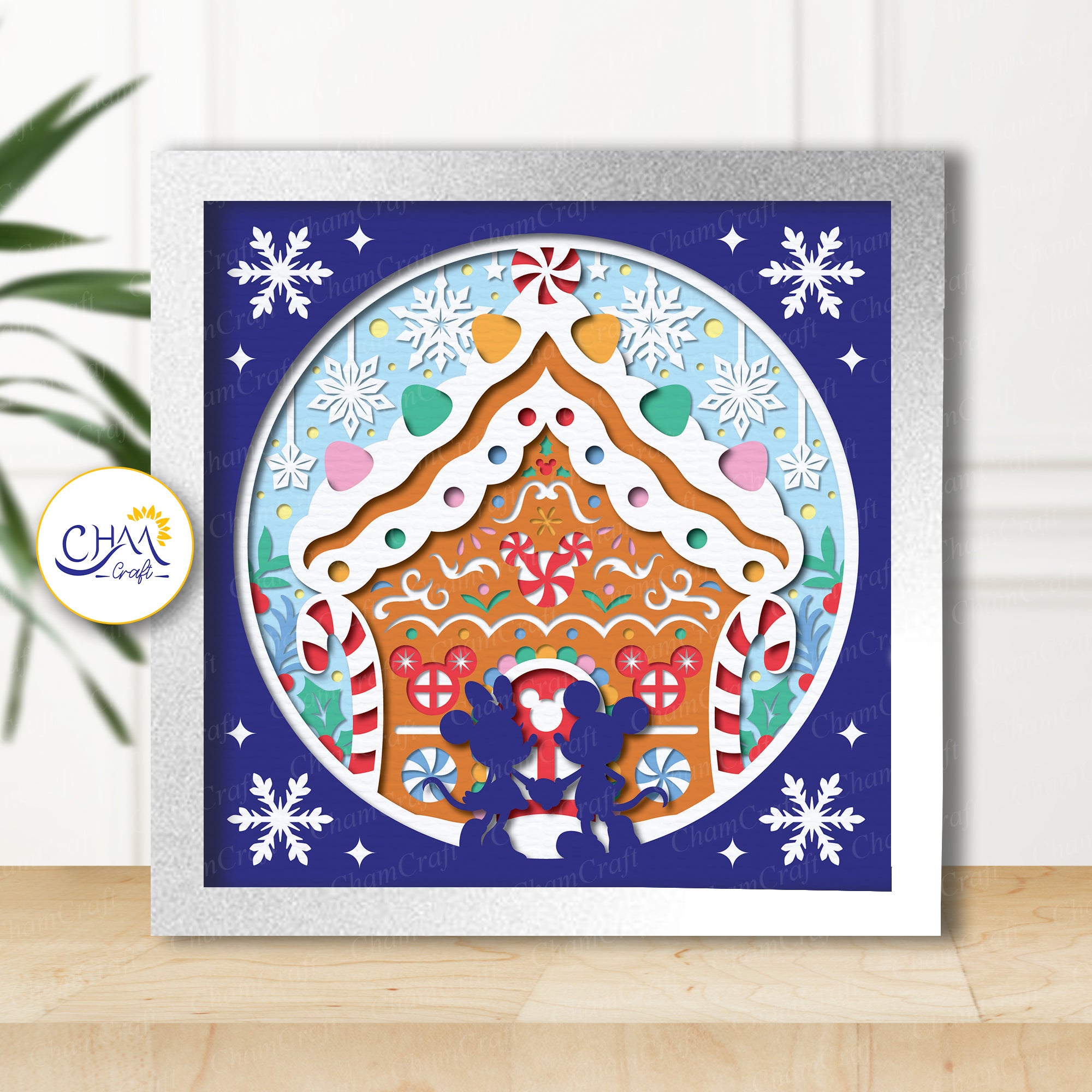 3D Gingerbread House Shadow Box SVG Paper Cut Template