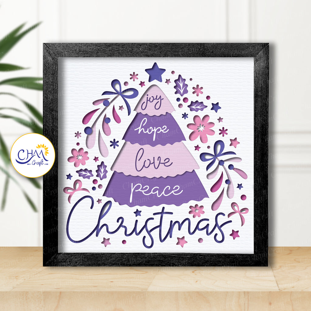 3D Christmas Tree Shadow Box SVG Paper Cut Template