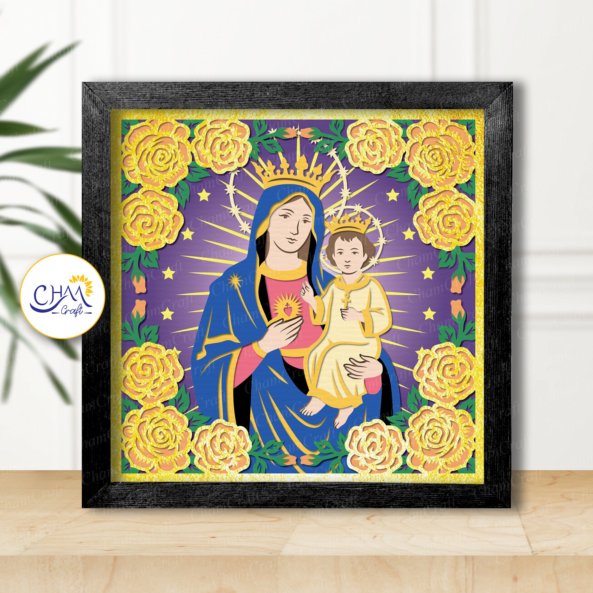 3D Virgin Mary Shadow Box SVG Paper Cut Template