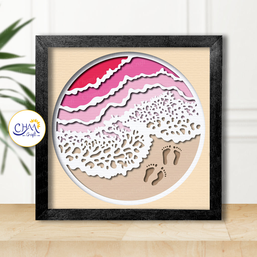 3D Beach Shadow Box SVG Paper Cut Template