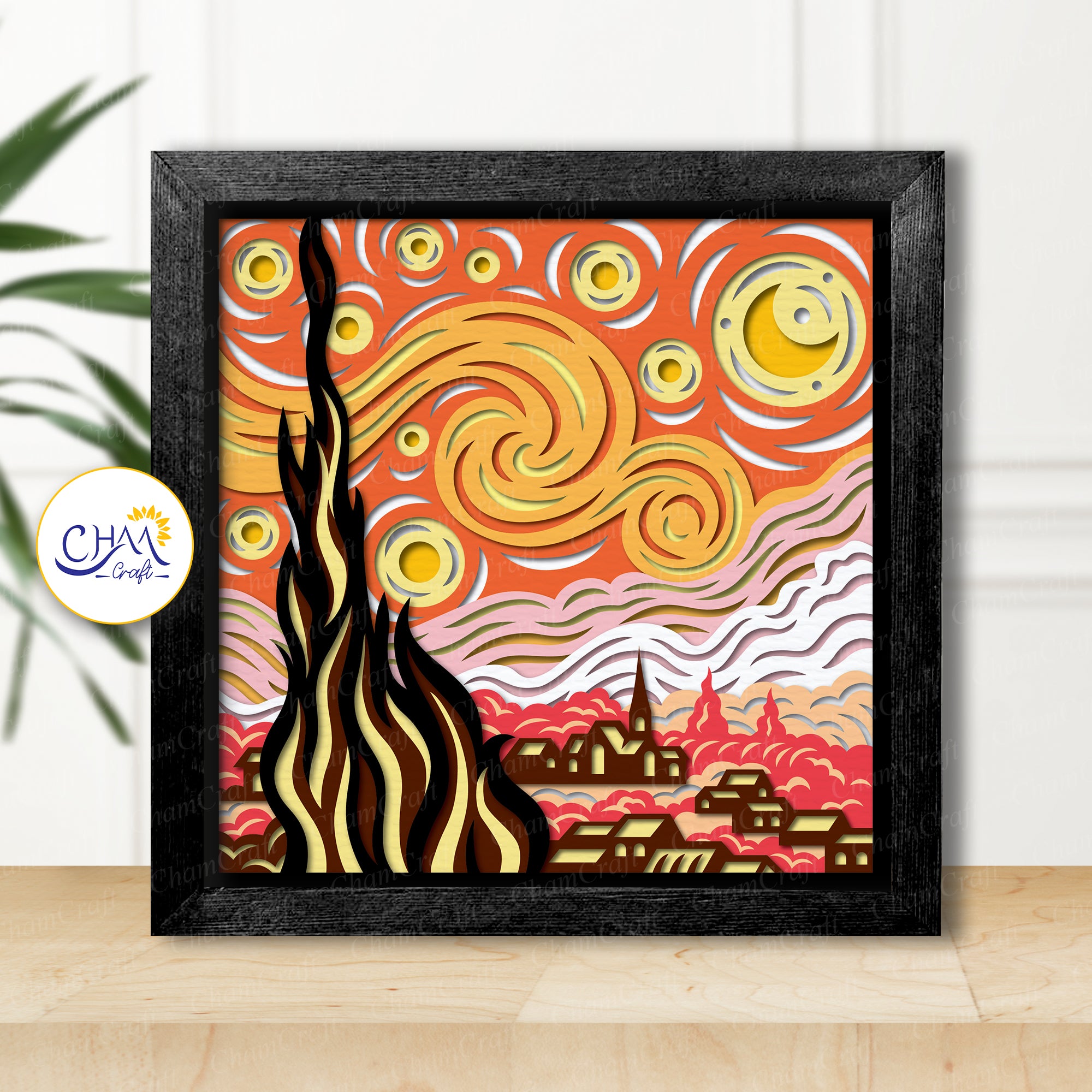 3D Starry Night Shadow Box SVG Paper Cut Template