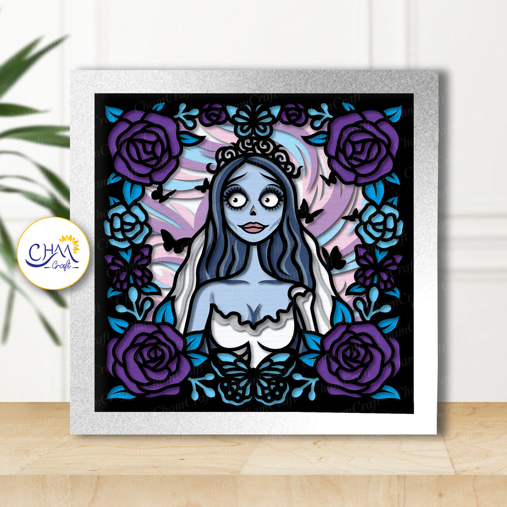 3D Halloween Bride Shadow Box SVG Paper Cut Template