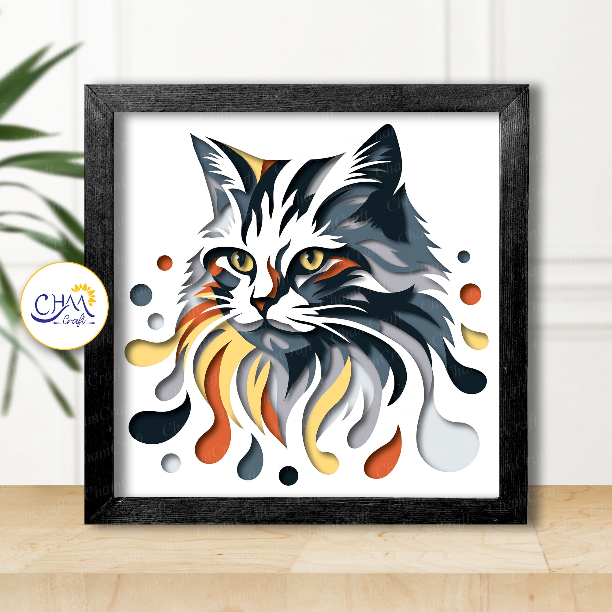 3D Cat Shadow Box SVG Paper Cut Template