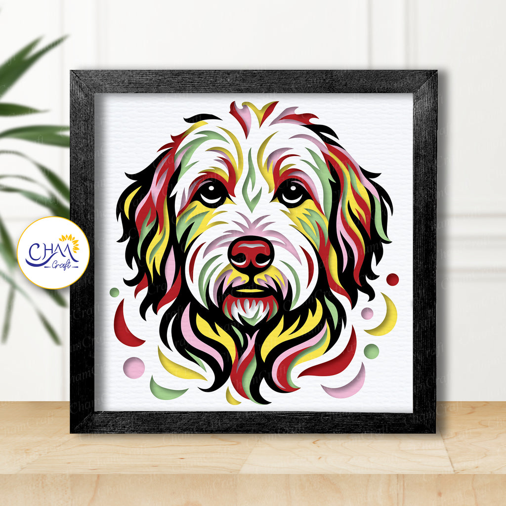 3D Doodle Dog Shadow Box SVG Paper Cut Template