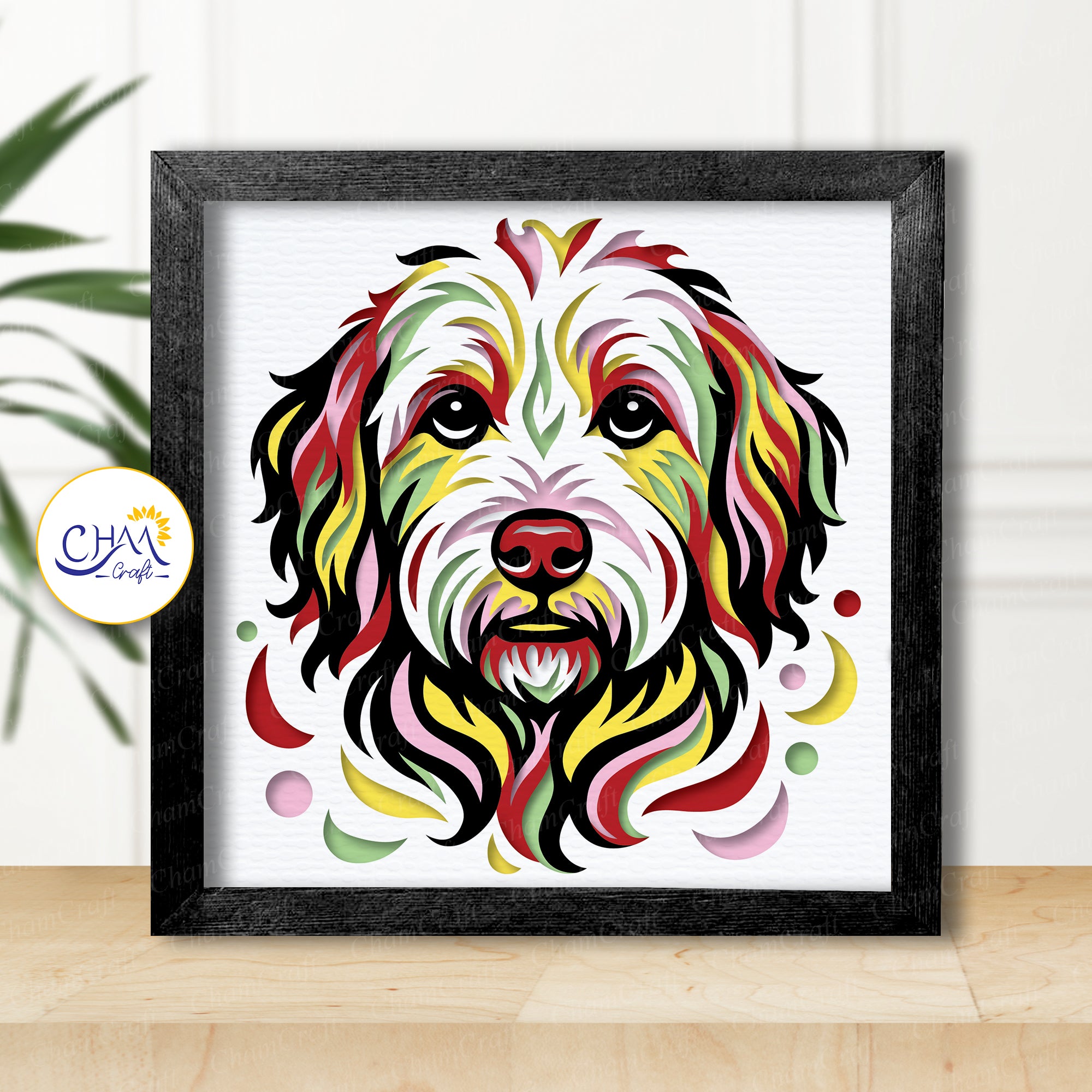 3D Doodle Dog Shadow Box SVG Paper Cut Template