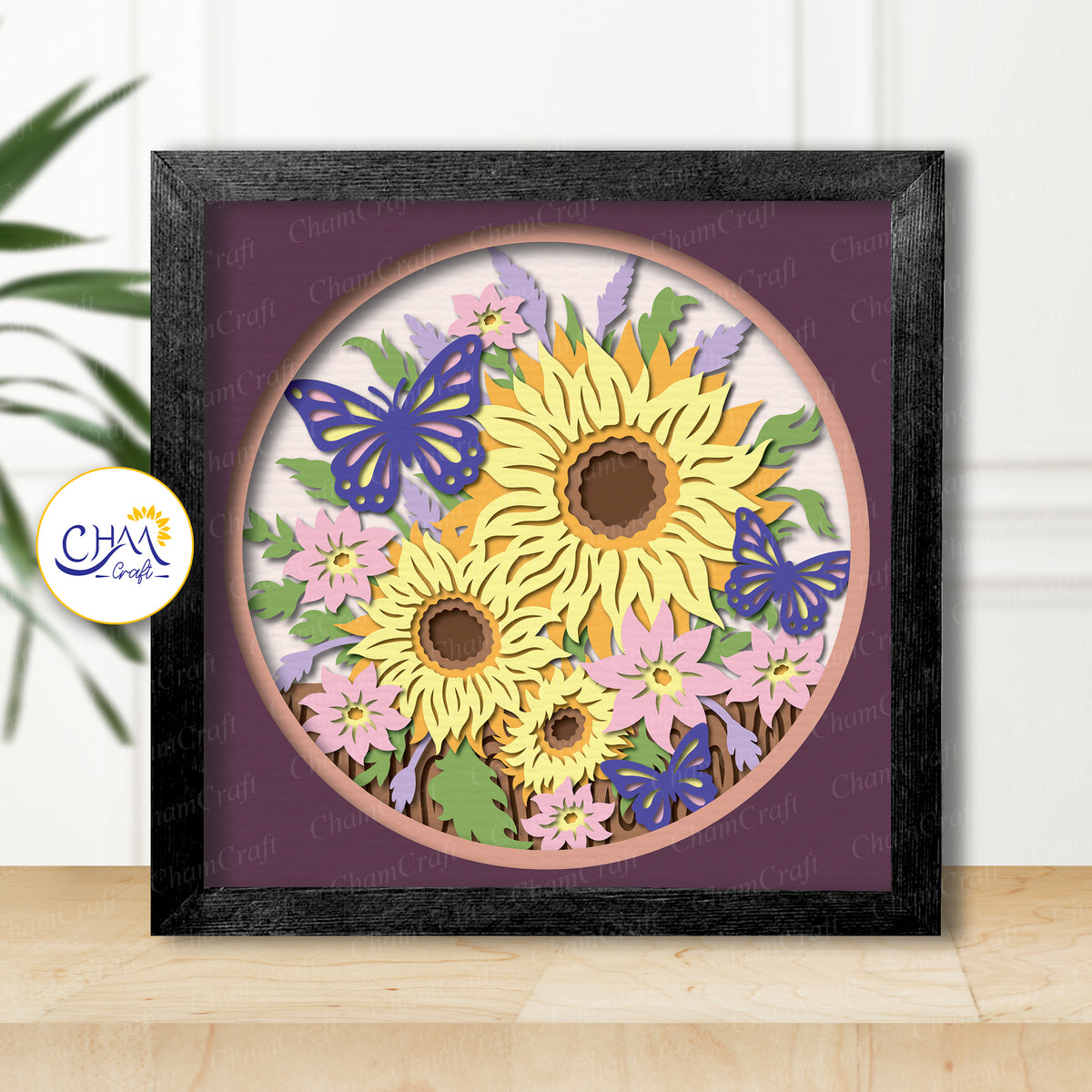 3D Autumn Flowers Shadow Box SVG Paper Cut Template