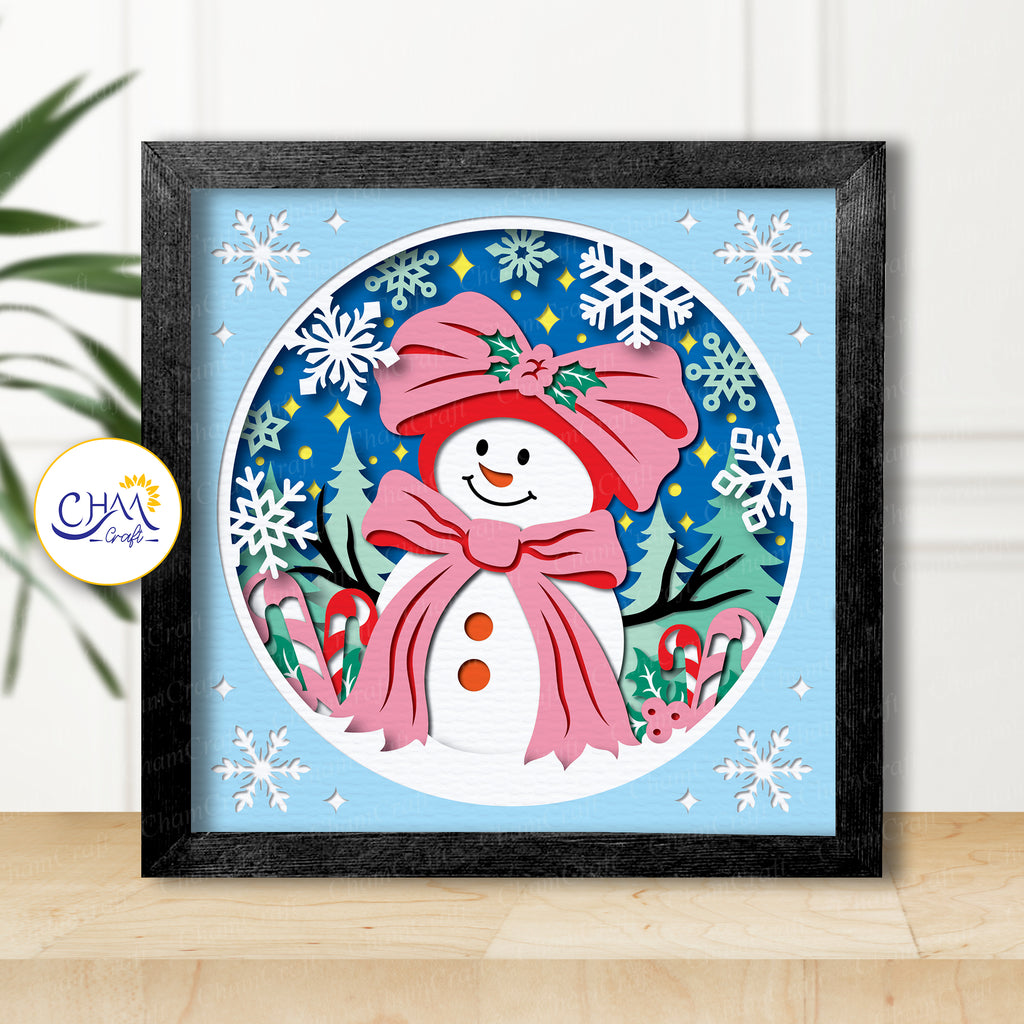 3D Christmas Snowman Shadow Box SVG Paper Cut Template