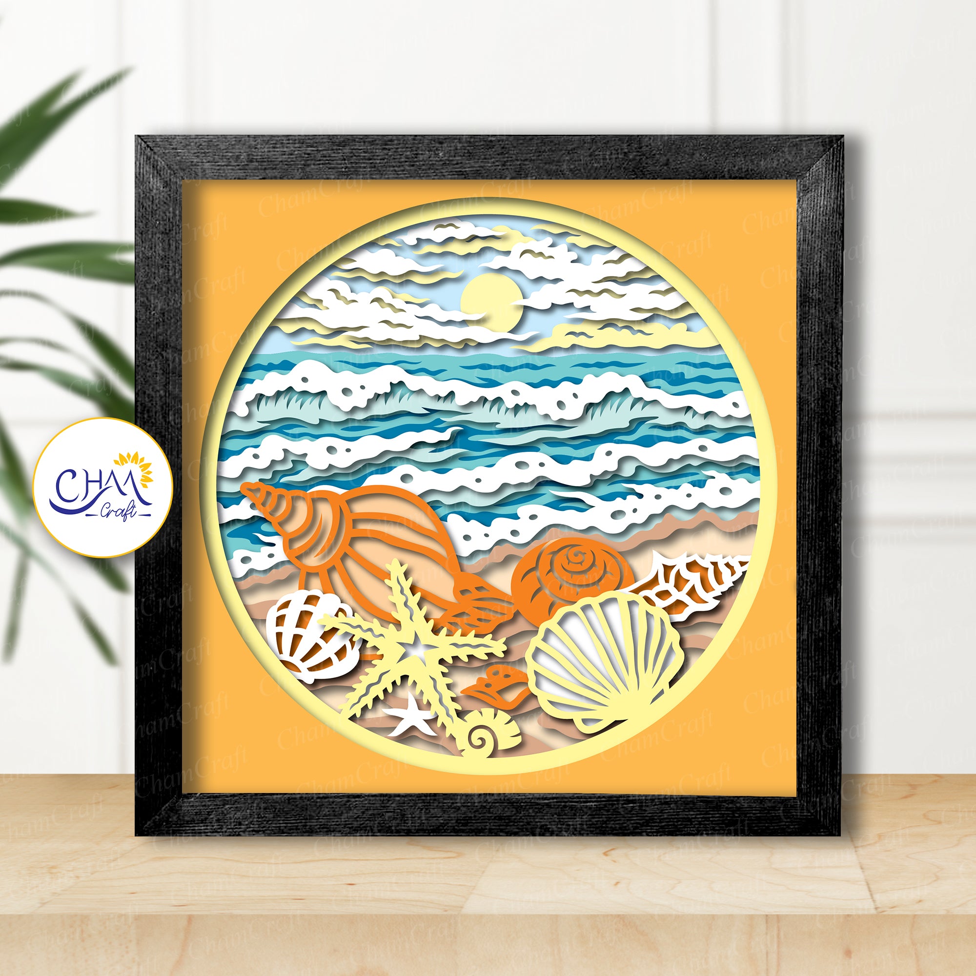 3D Beach and Seashells Shadow Box SVG Paper Cut Template