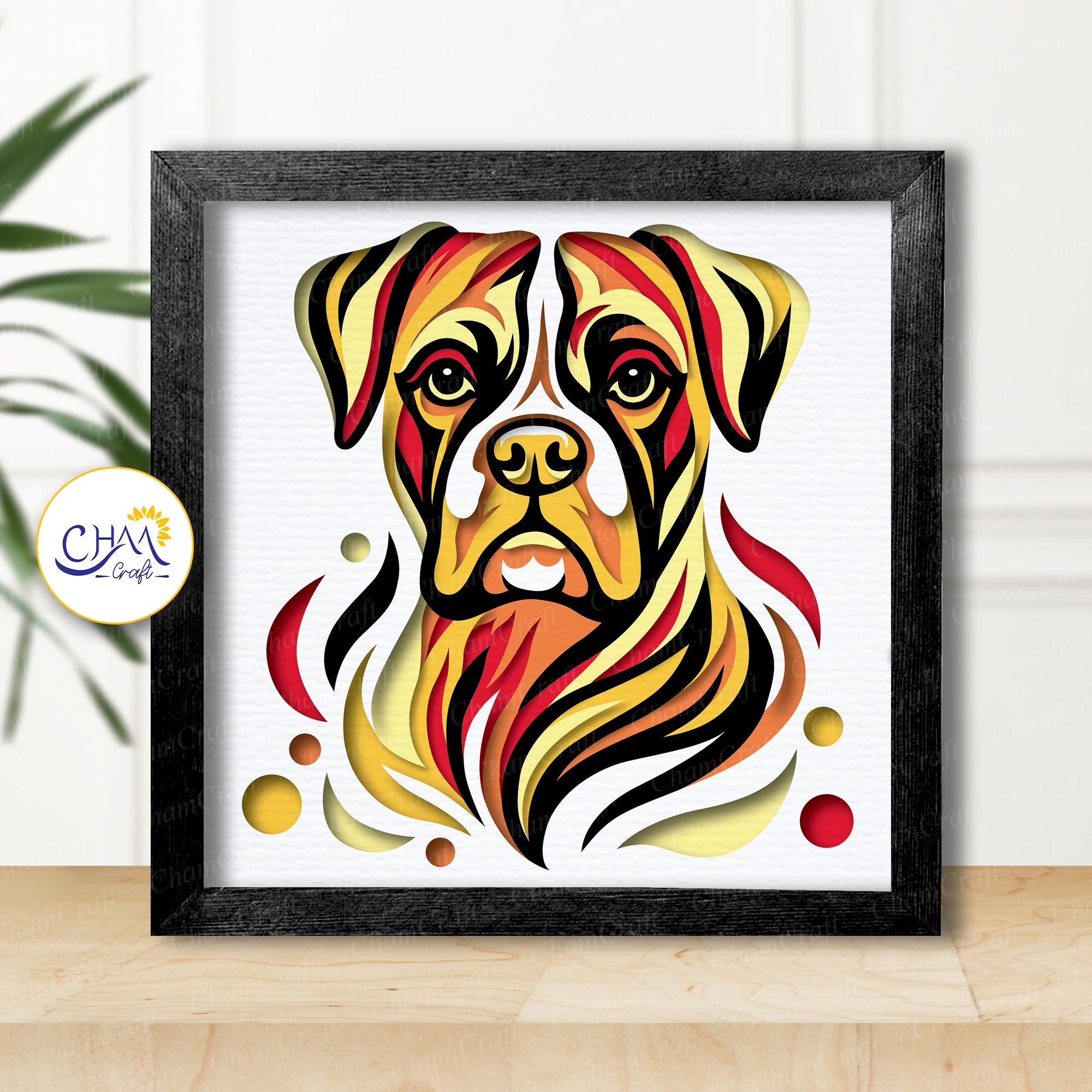3D Boxer Dog Shadow Box SVG Paper Cut Template
