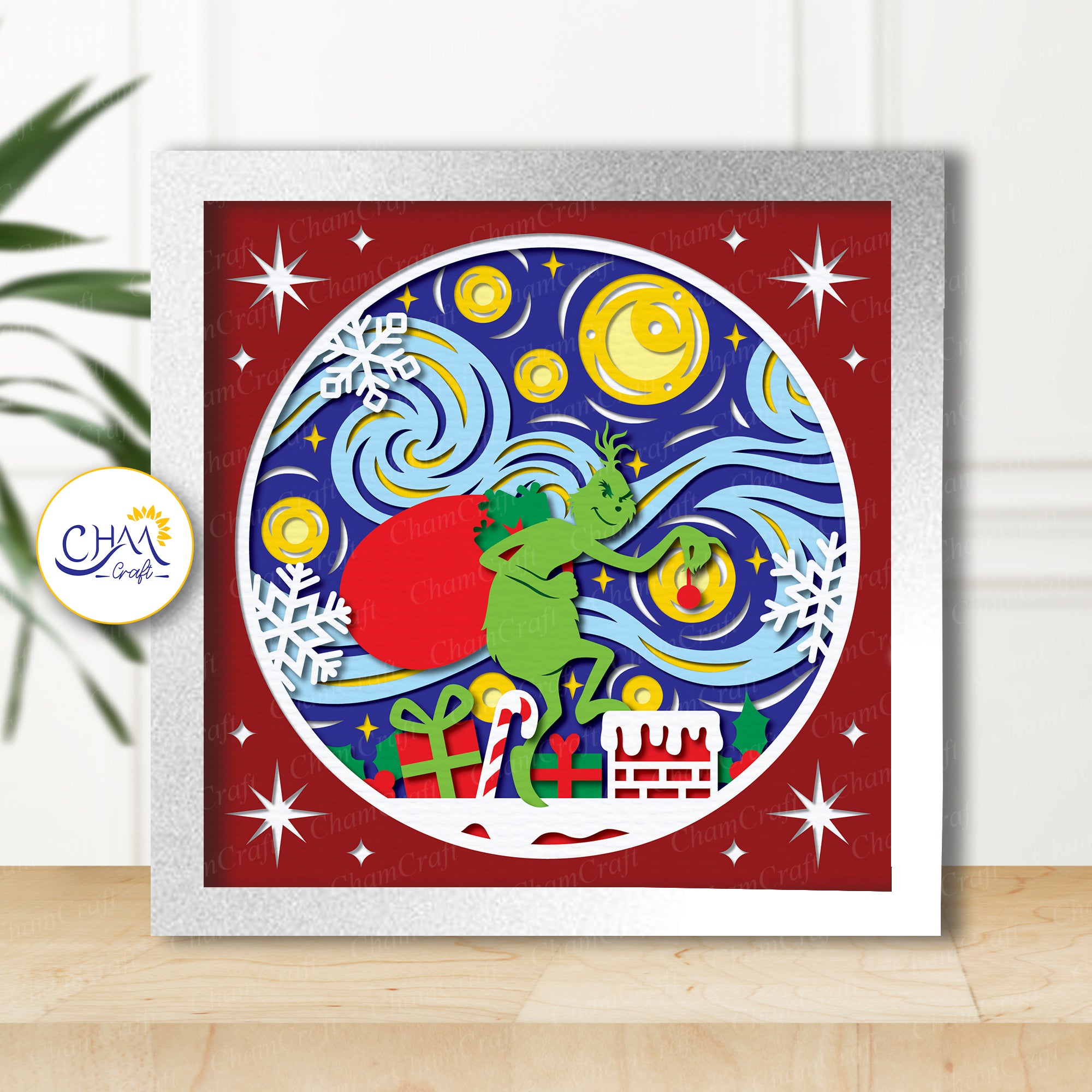 3D Christmas Thief Shadow Box SVG Paper Cut Template