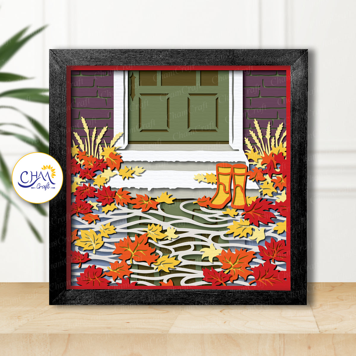 3D Rainy Autumn Shadow Box SVG Paper Cut Template