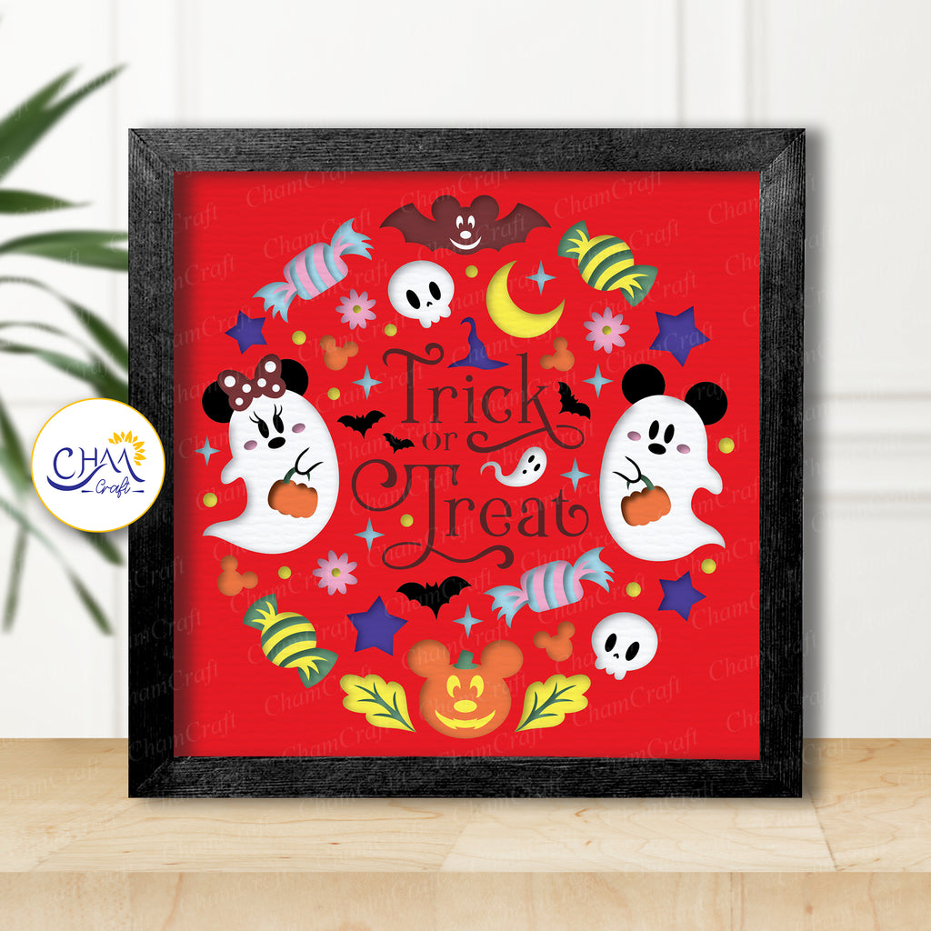 3D Trick Or Treat Shadow Box SVG Paper Cut Template