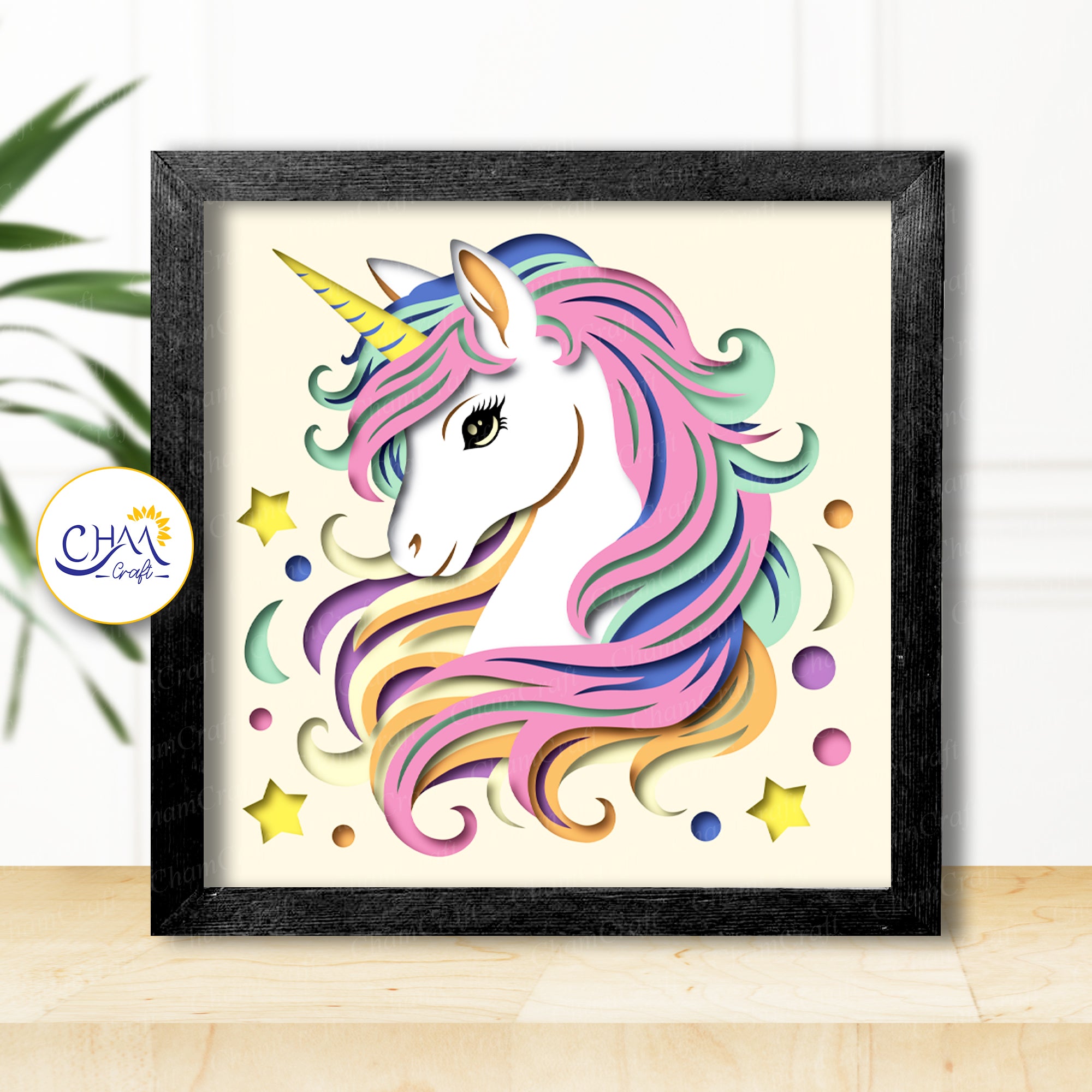 3D Unicorn Shadow Box SVG Paper Cut Template