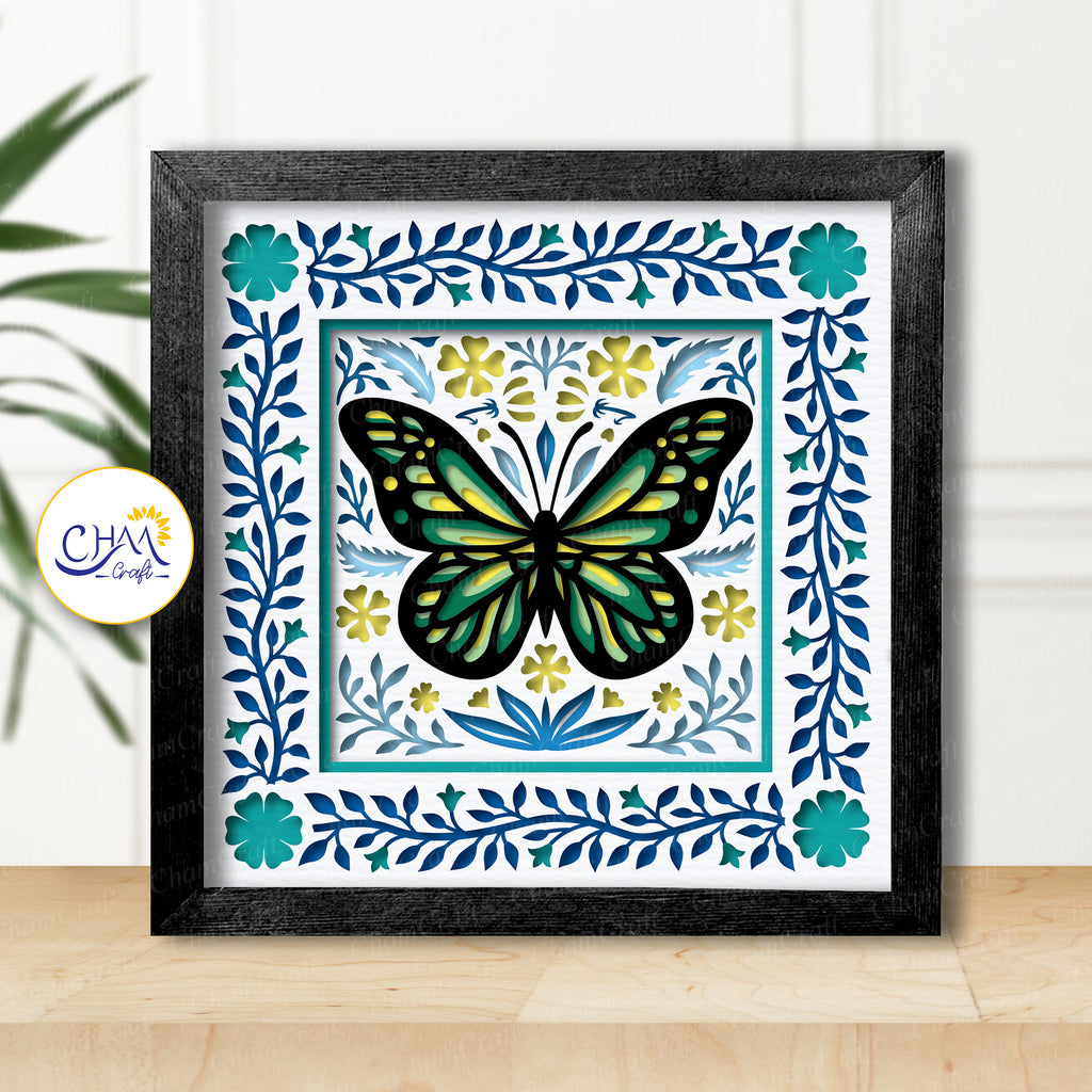 3D Butterfly Floral Shadow Box SVG Paper Cut Template
